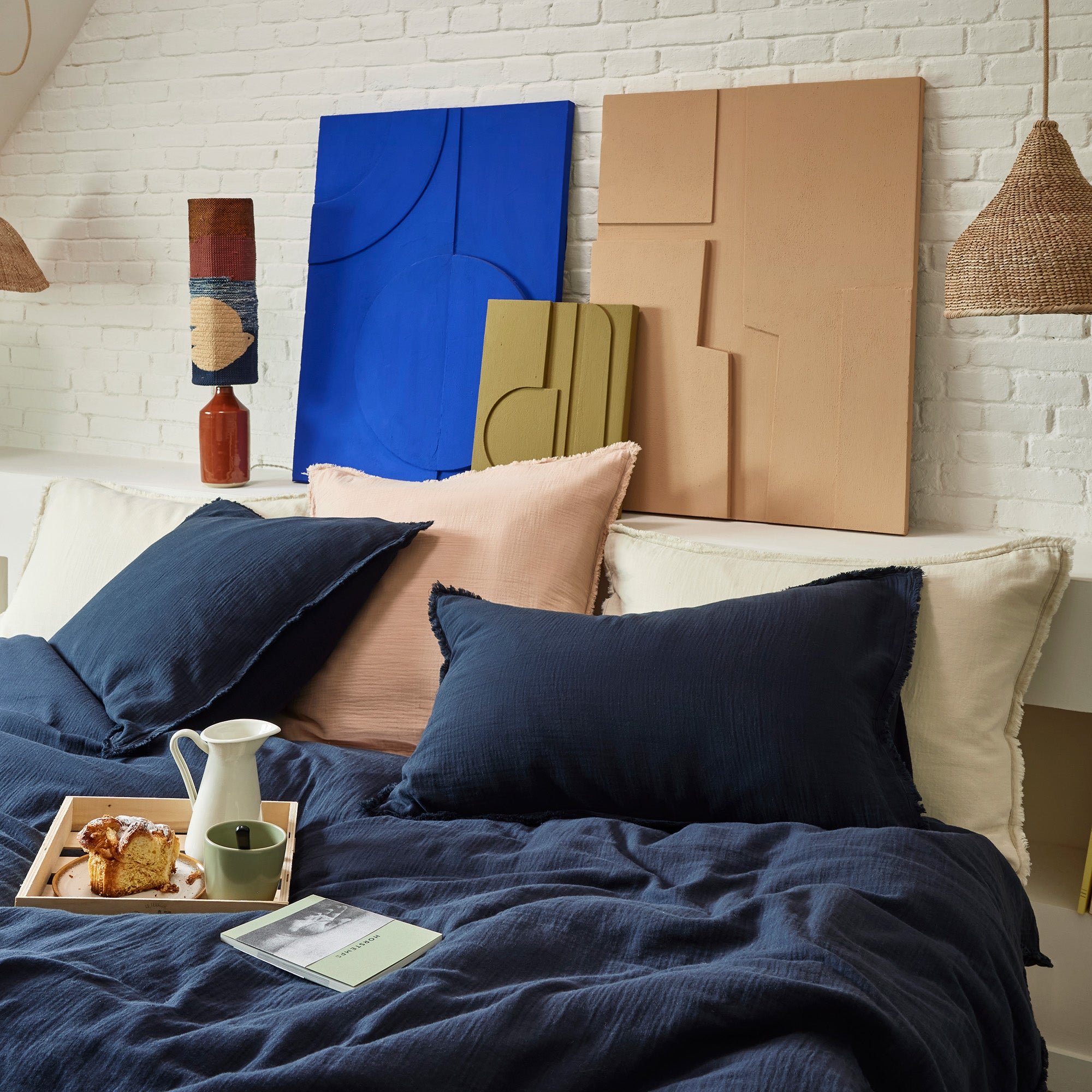 Set of 2 cotton pillowcases LOU Encre bleue