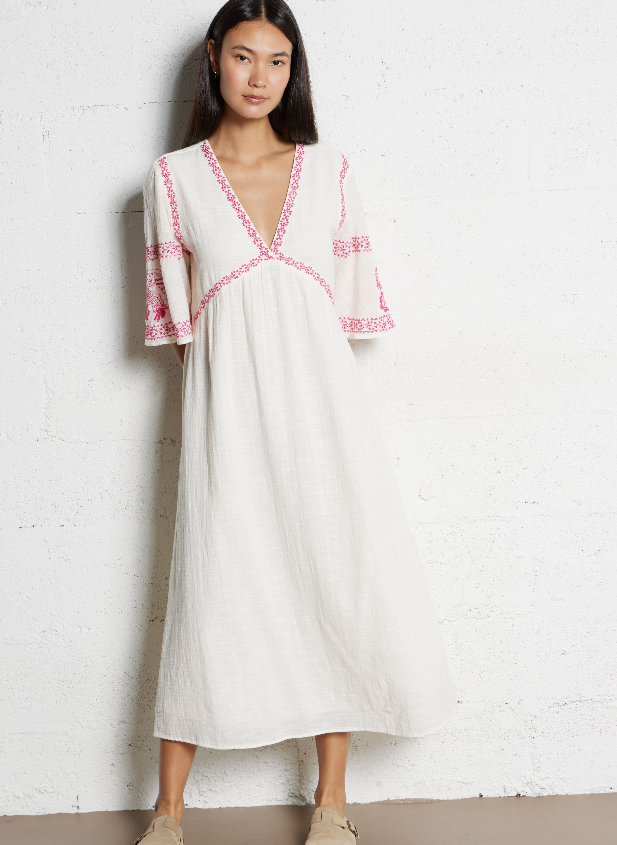 Embroidered cotton midi dress MAISON 123 Pink