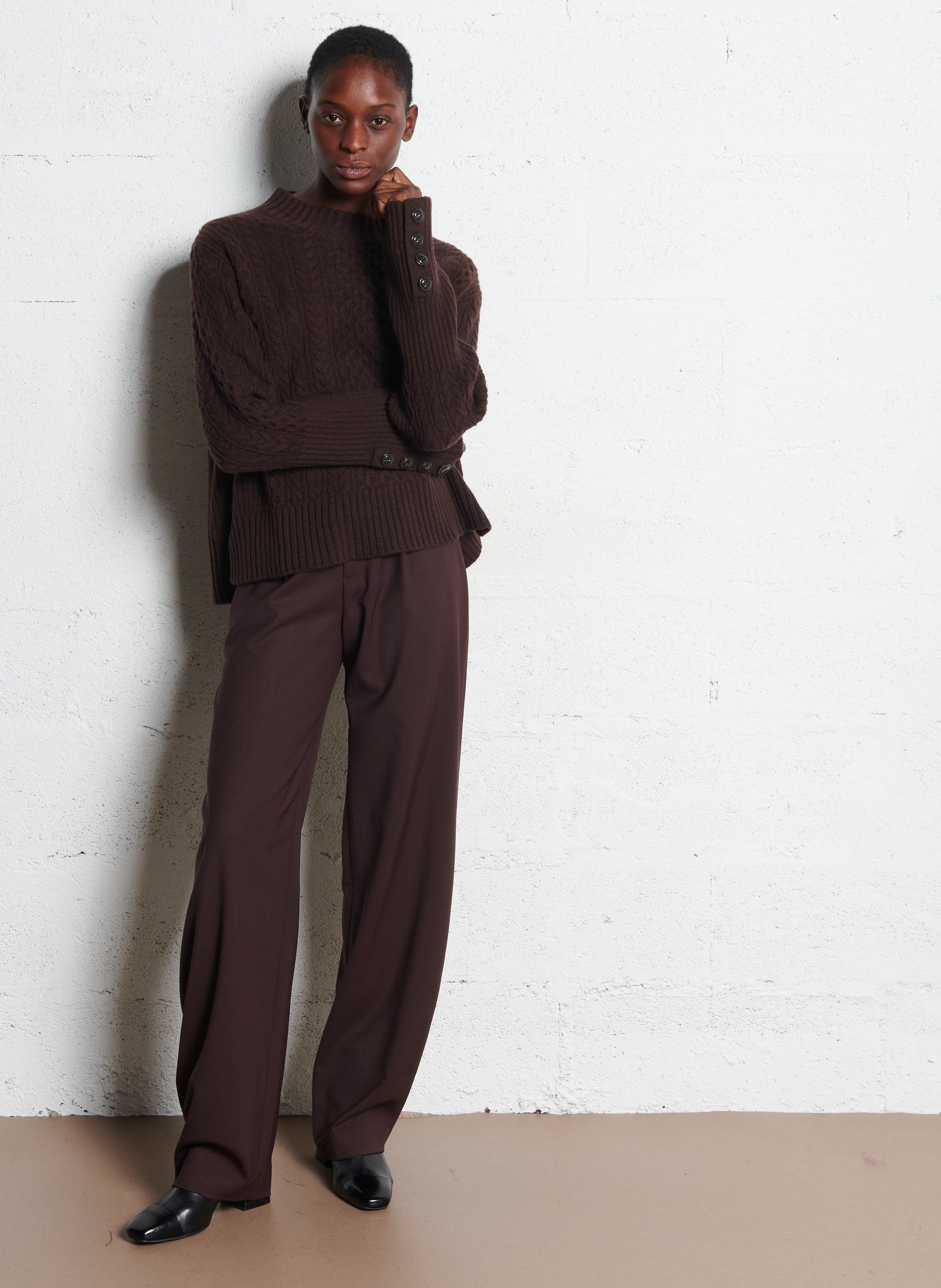 Pull col rond en laine MAISON ANJE Marron