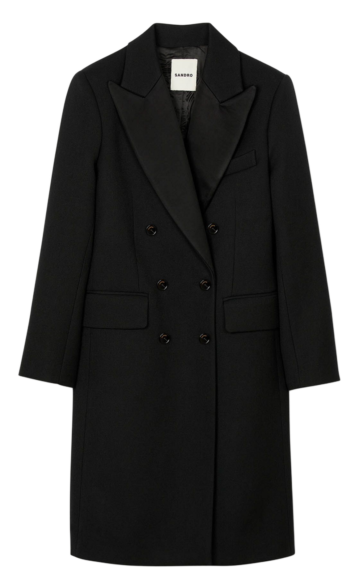 Lange jas met satijnen revers SANDRO Zwart