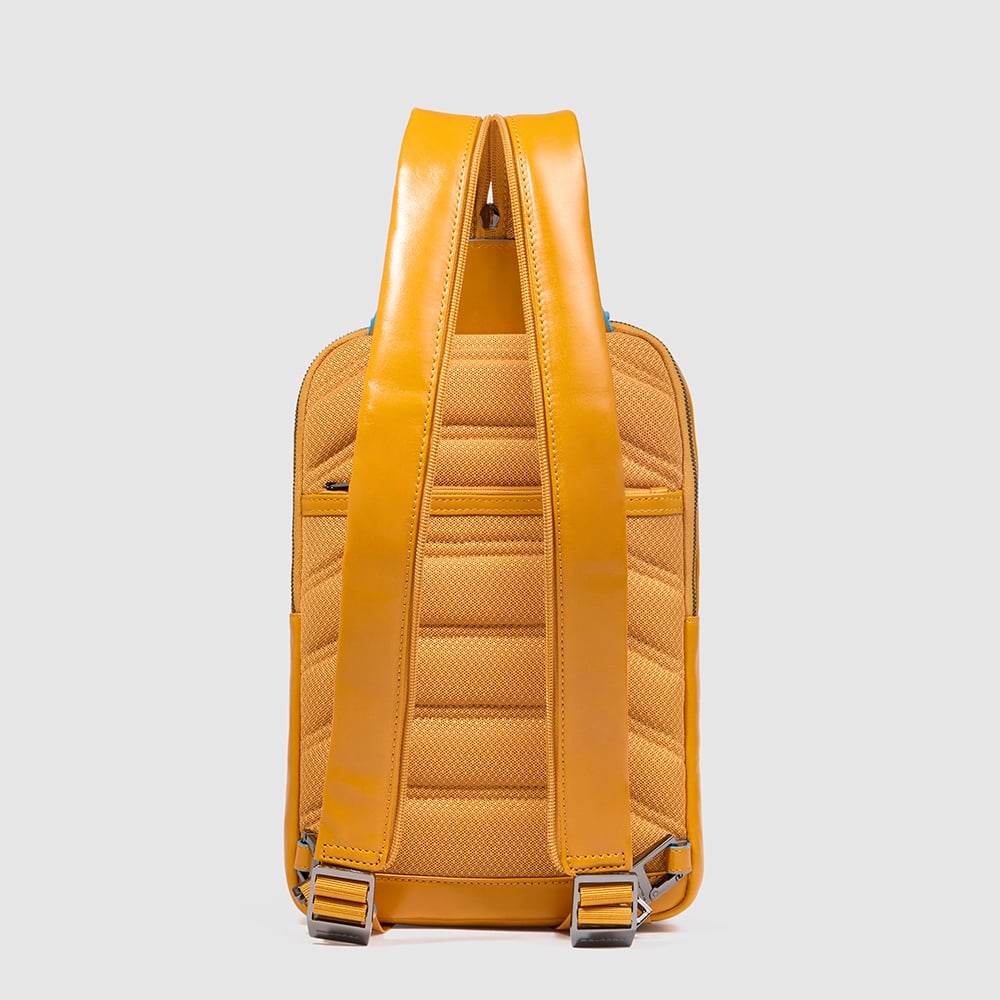 Men's chest bag in leather convertible into a backpack with RFID protection PIQUADRO Yellow
