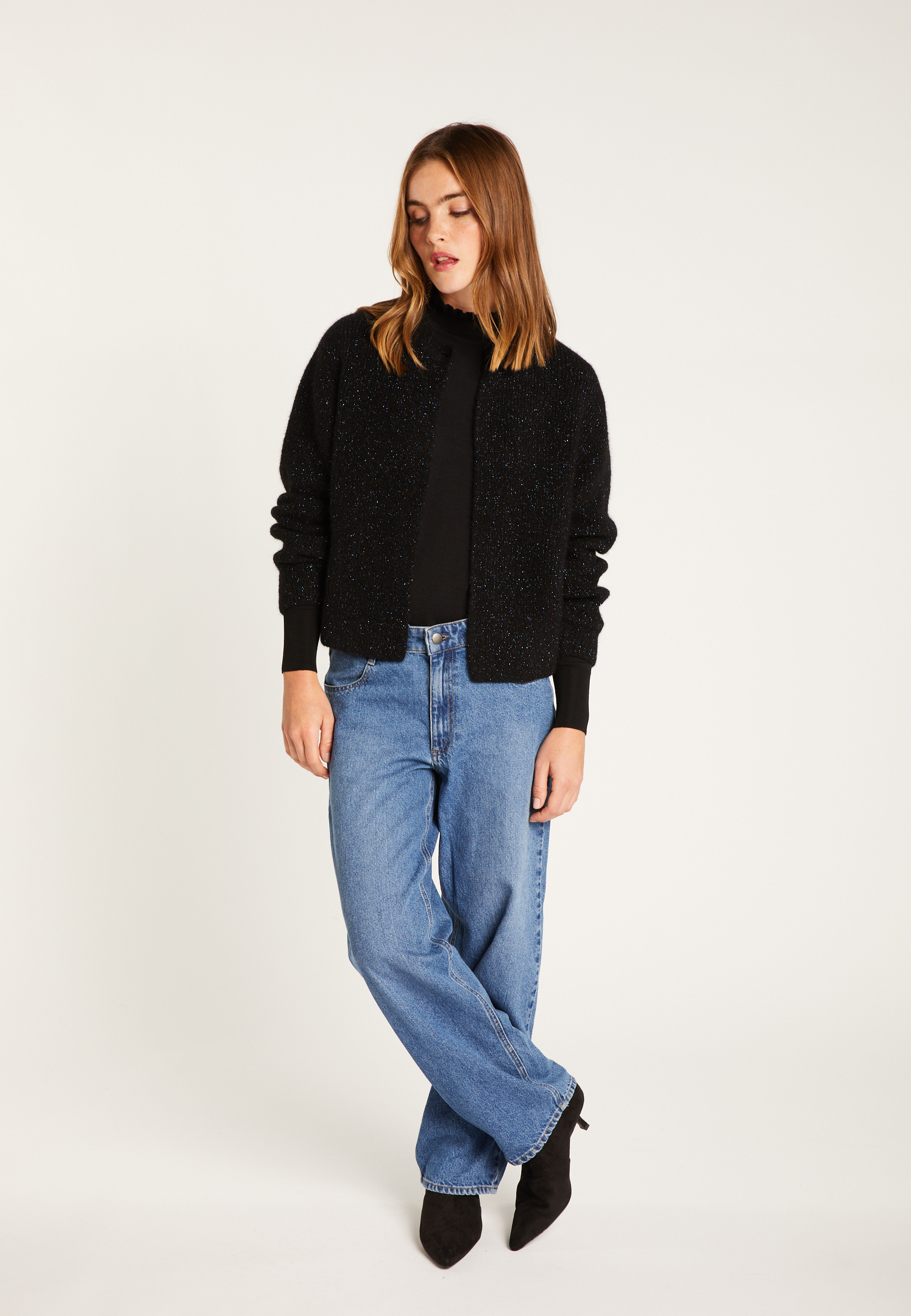 Collarless wool-blend cardigan MAISON MONTAGUT Black