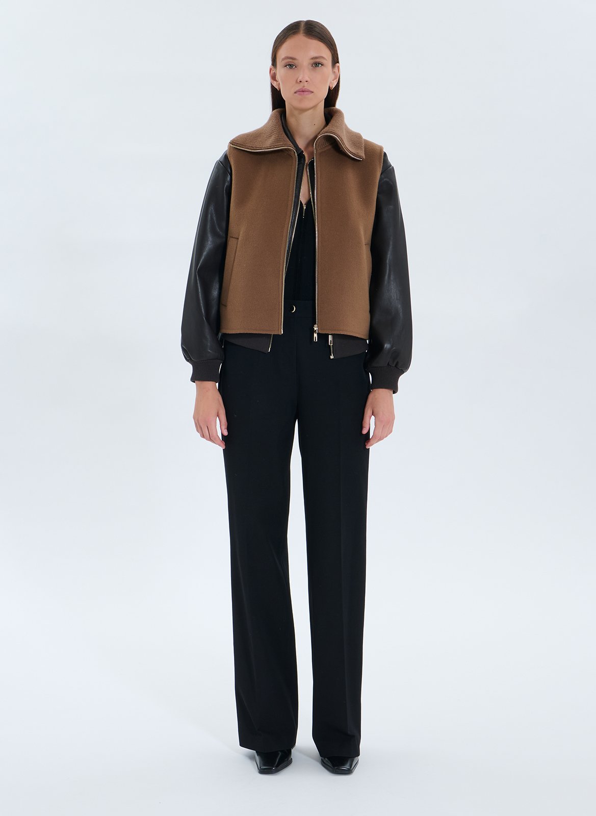 Straight zip-up wool blend vest ZAPA Brown