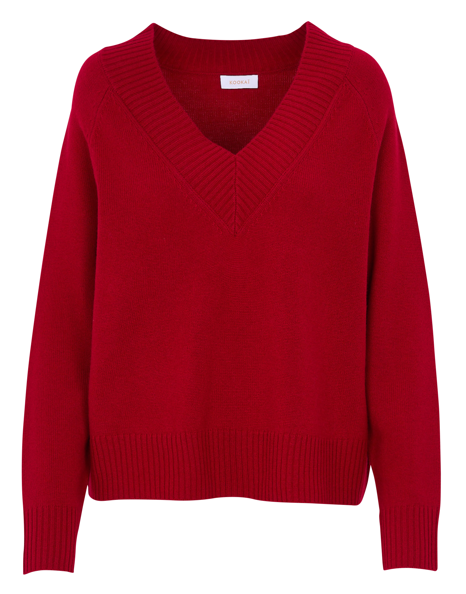 Pull oversize col V en laine et cachemire KOOKAI Rouge