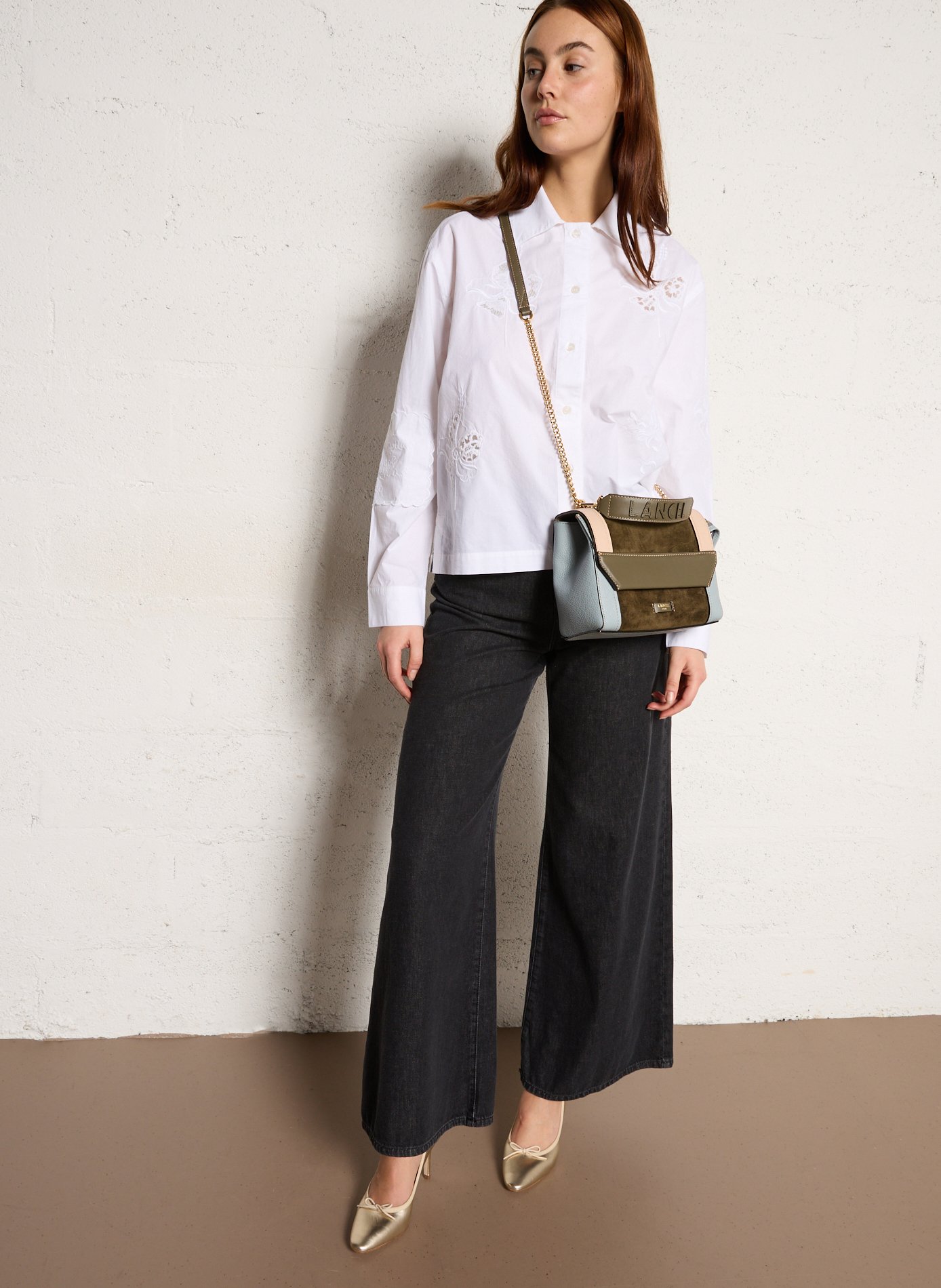 Sac porté main en cuir LANCEL Kaki