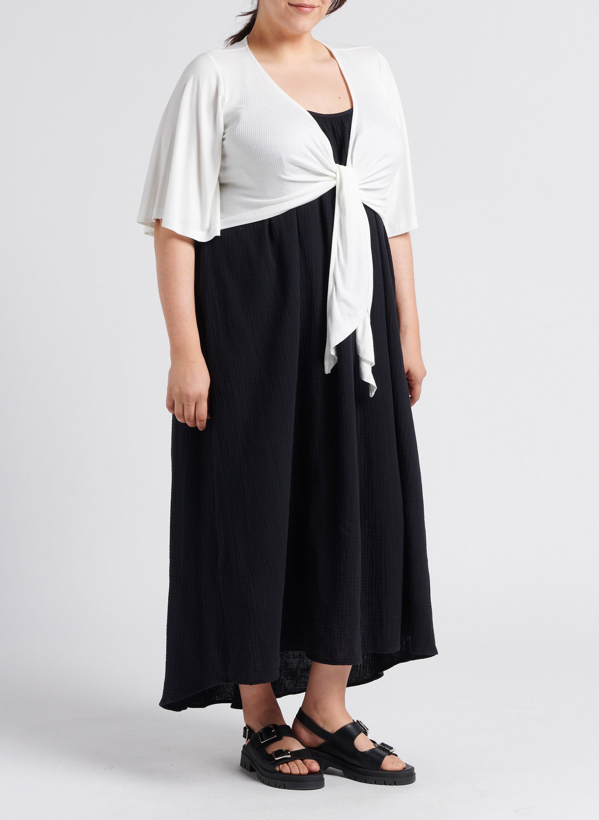 Robe longue col rond en coton  VERO MODA CURVE Noir