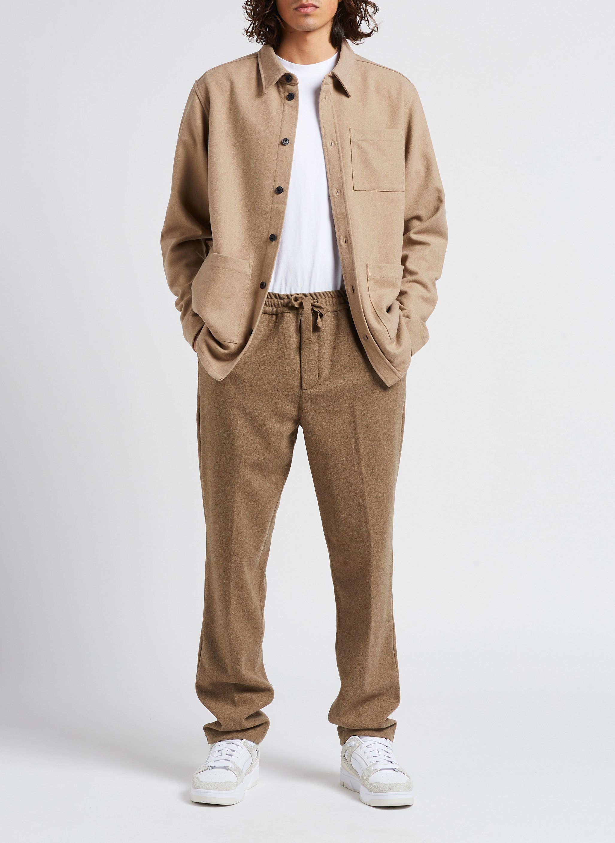 Wool-blend overshirt with classic collar LES DEUX Beige