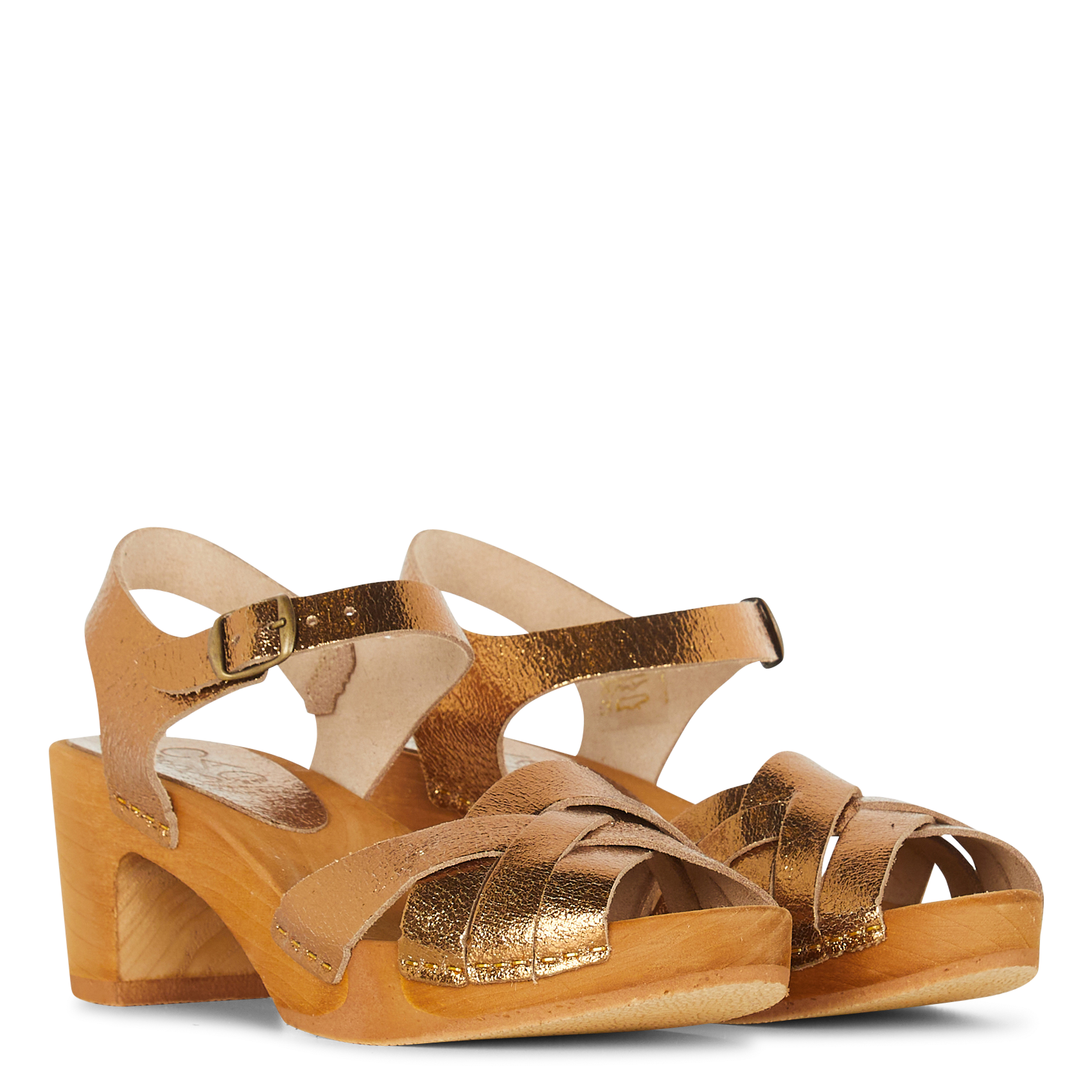 Sandalen mit überkreuzten Lederriemen und Absätzen BOSABO Golden