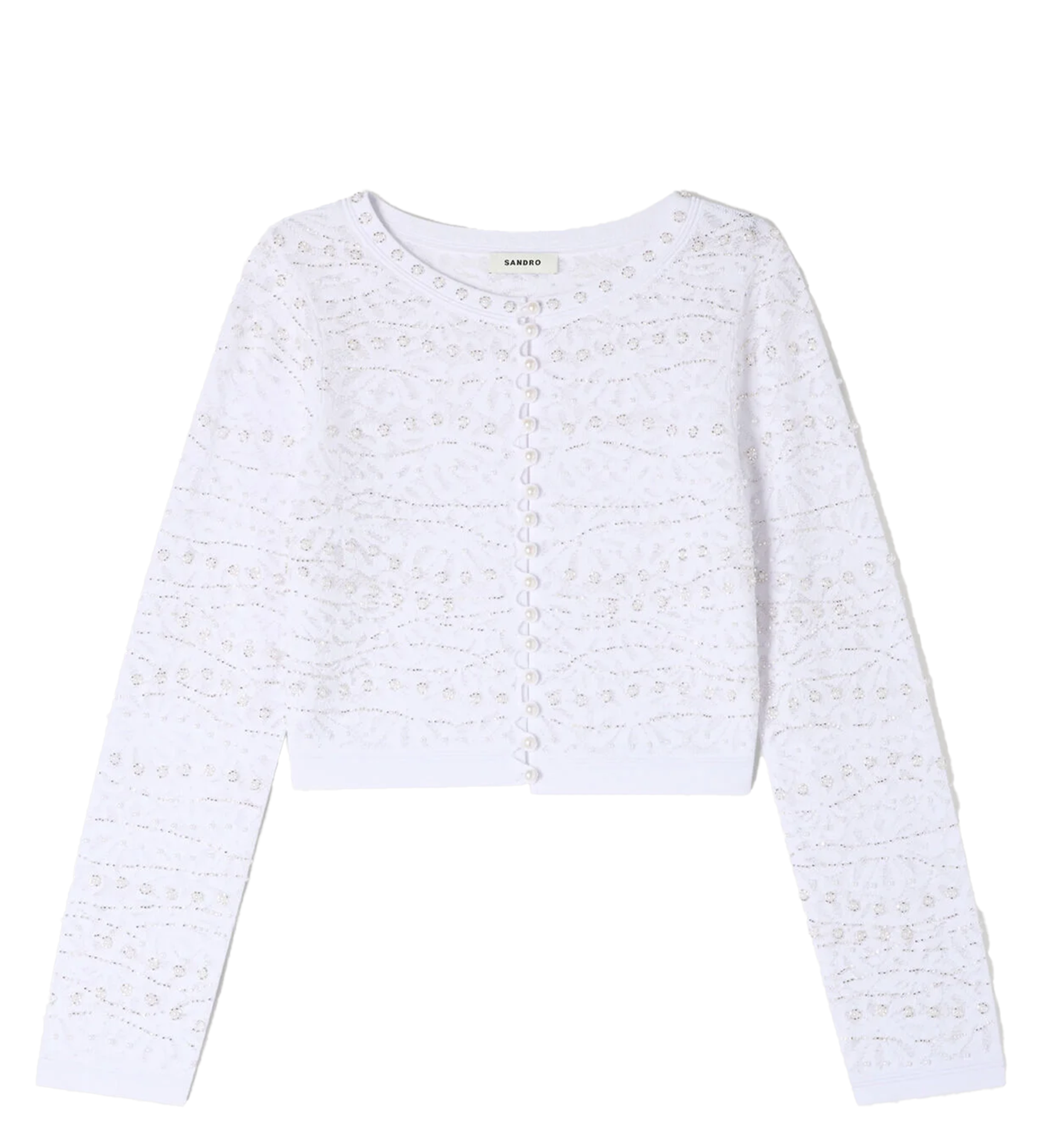 Gilet col rond en dentelle SANDRO Blanc