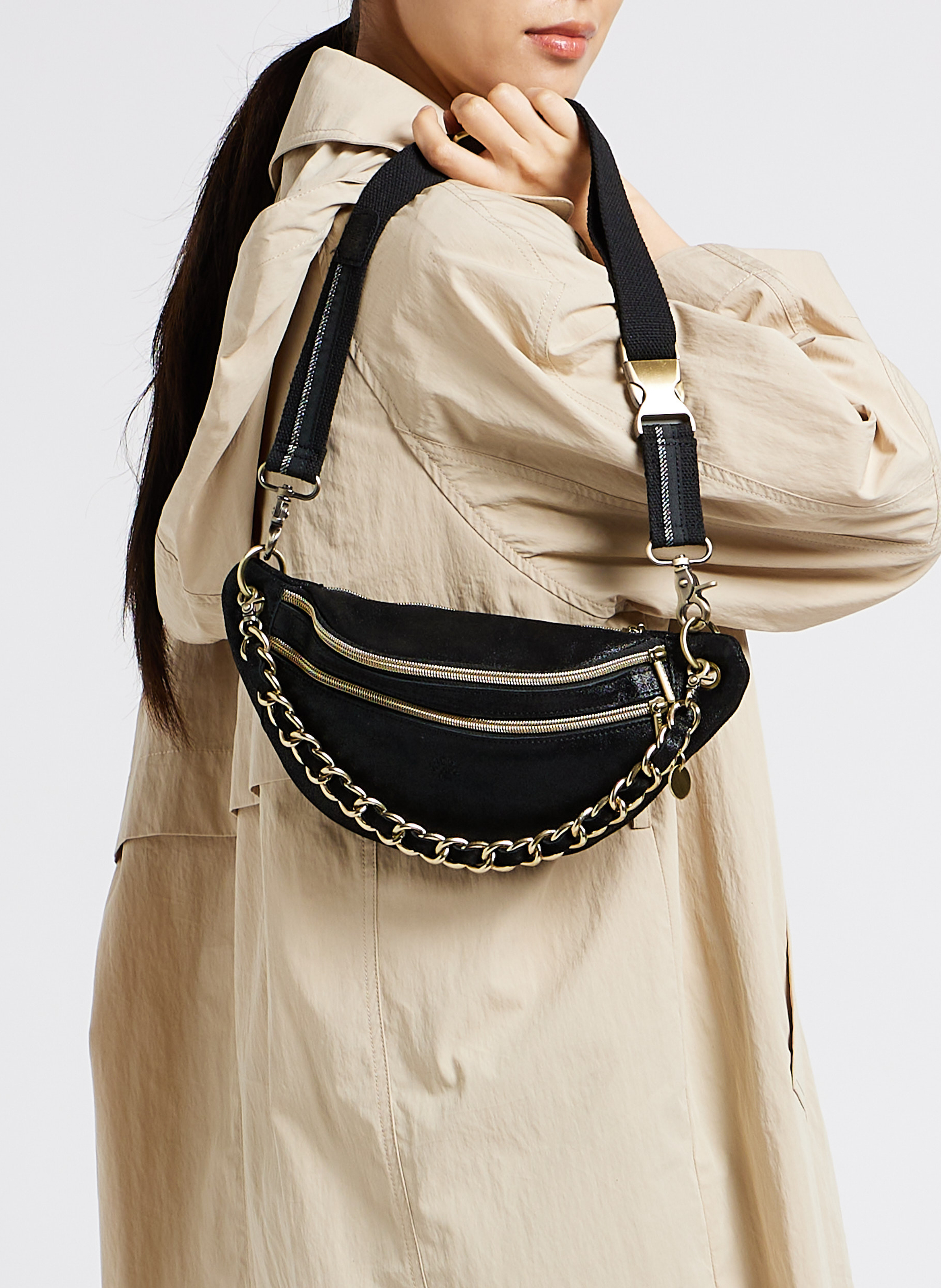 Schultertasche aus Metallic-Leder MILA LOUISE Schwarz