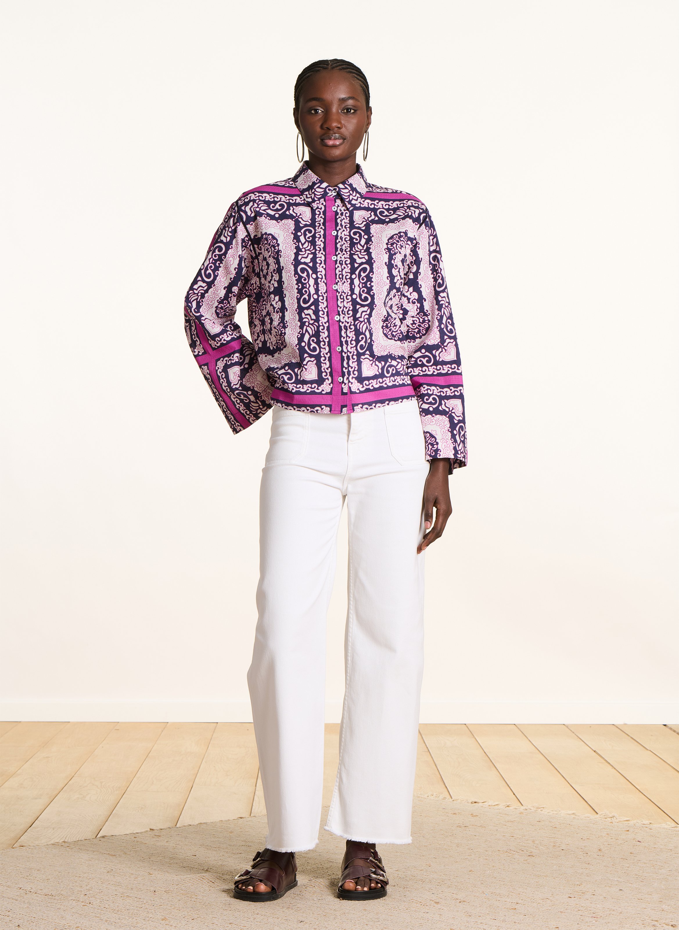 Loose fit classic collar shirt in printed organic cotton LA FEE MARABOUTEE Multicolored