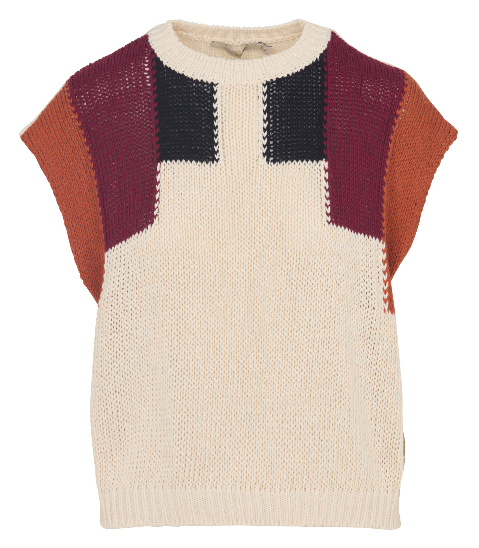 Pull ample col rond jacquard en coton recyclé mélangé LA FEE MARABOUTEE Marron