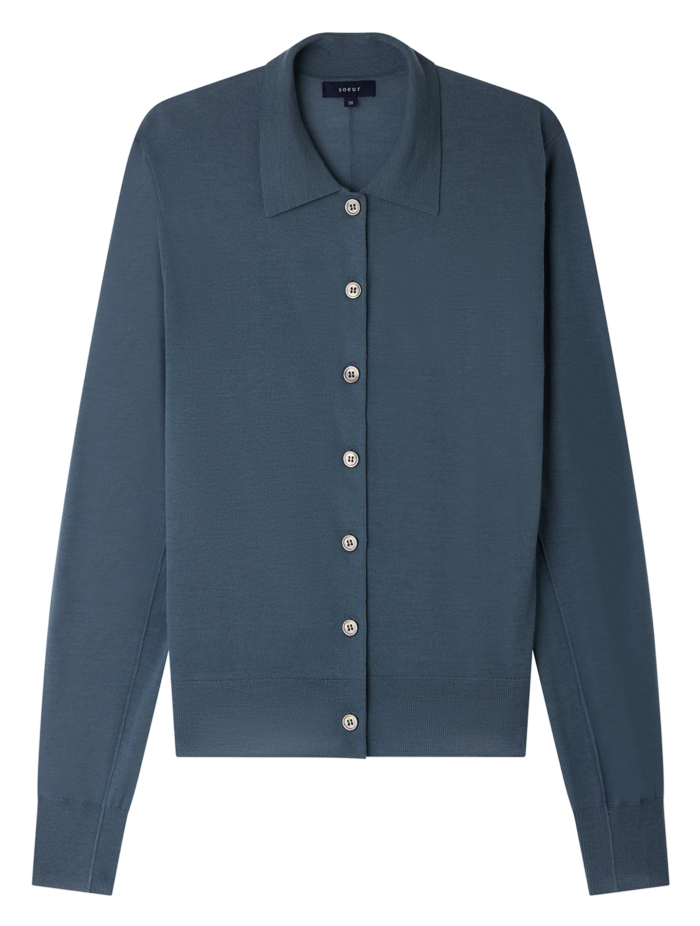 Gilet droit col classique en laine mérinos SOEUR Bleu