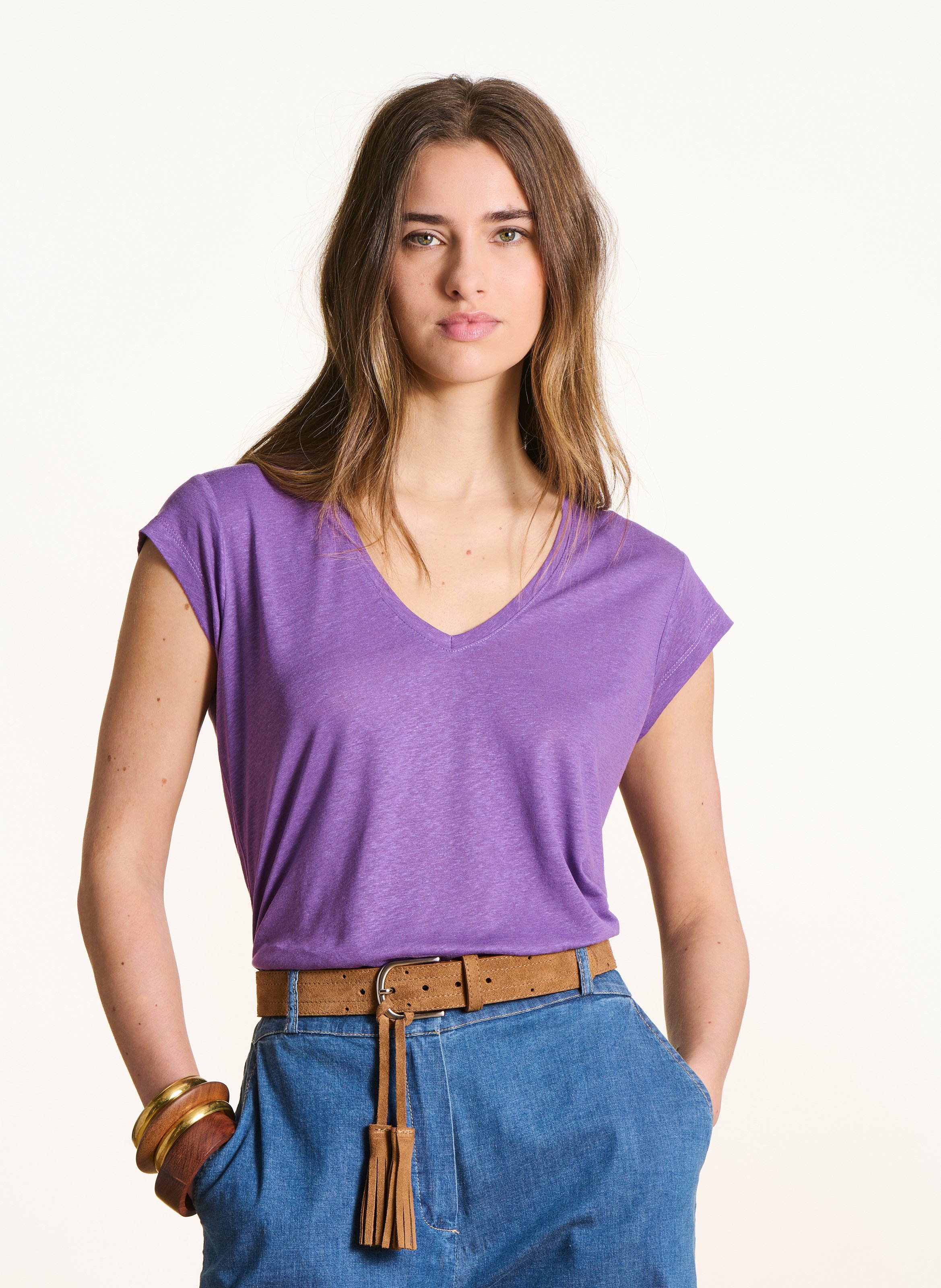 Tee-shirt droit uni col V LA FEE MARABOUTEE