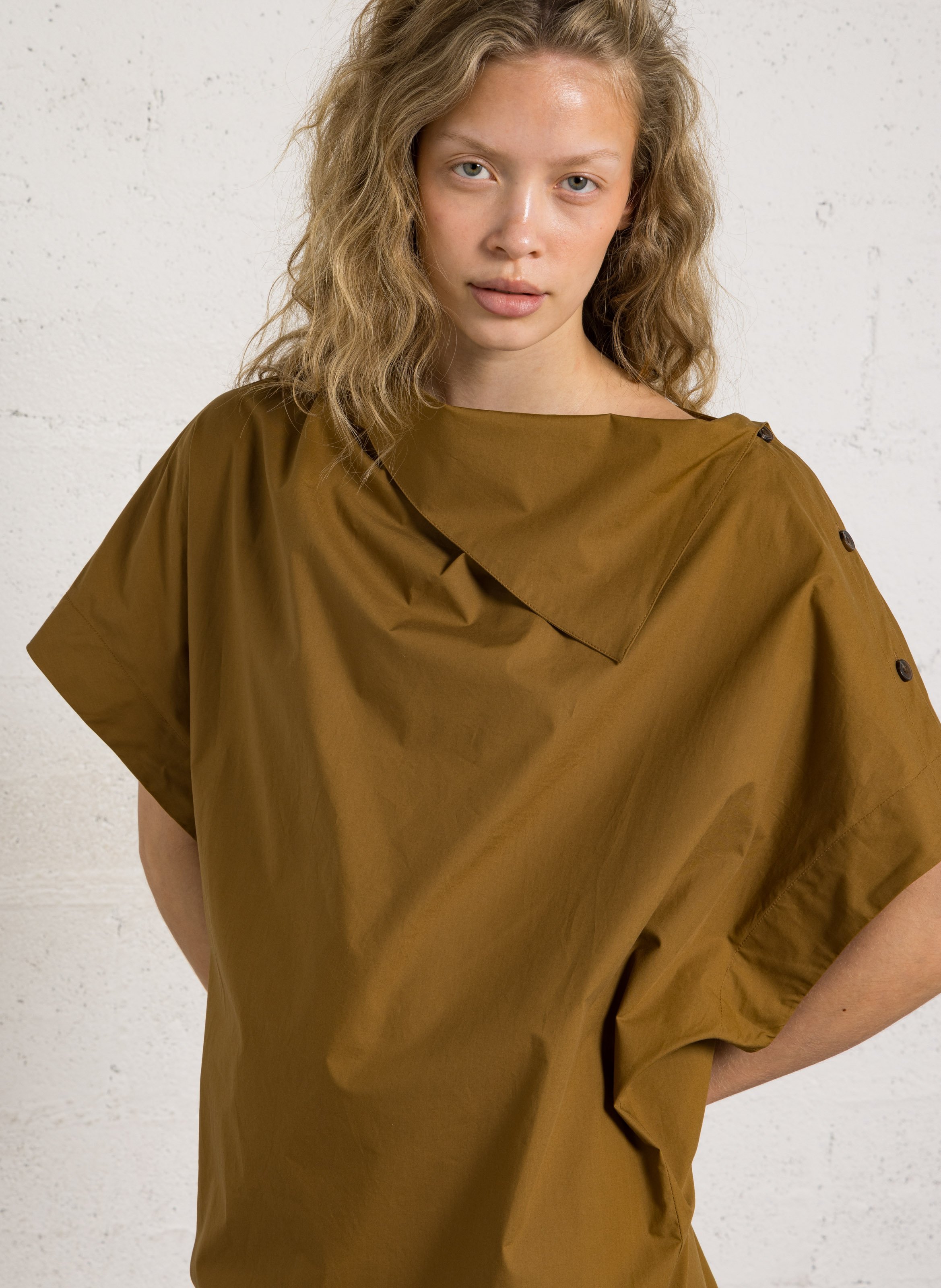 Robe courte col tombant en coton bio SOEUR Marron