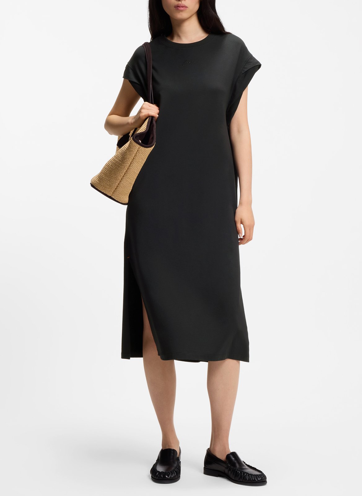 Straight midi dress with split BOSS Black