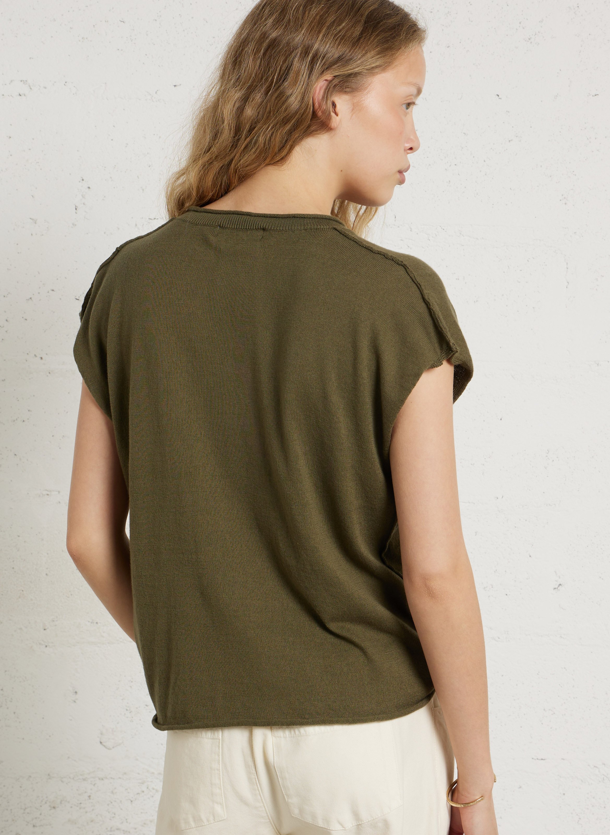 Oversize-Pullover mit Tunika-Kragen aus Bio-Baumwolle. MAISON ANJE Khaki