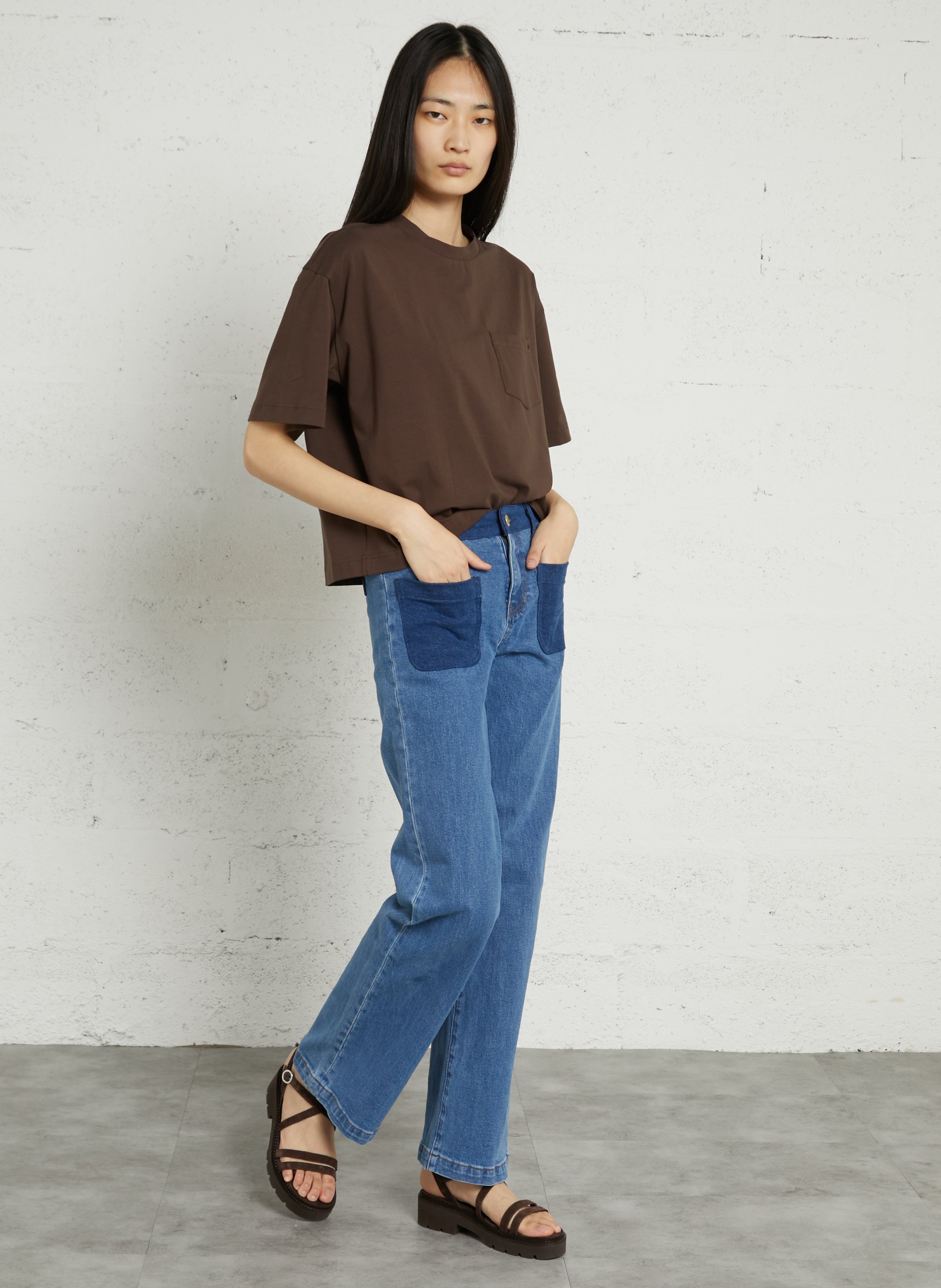 Tee-shirt boxy oversize col rond en coton mélangé LA PETITE ETOILE Marron