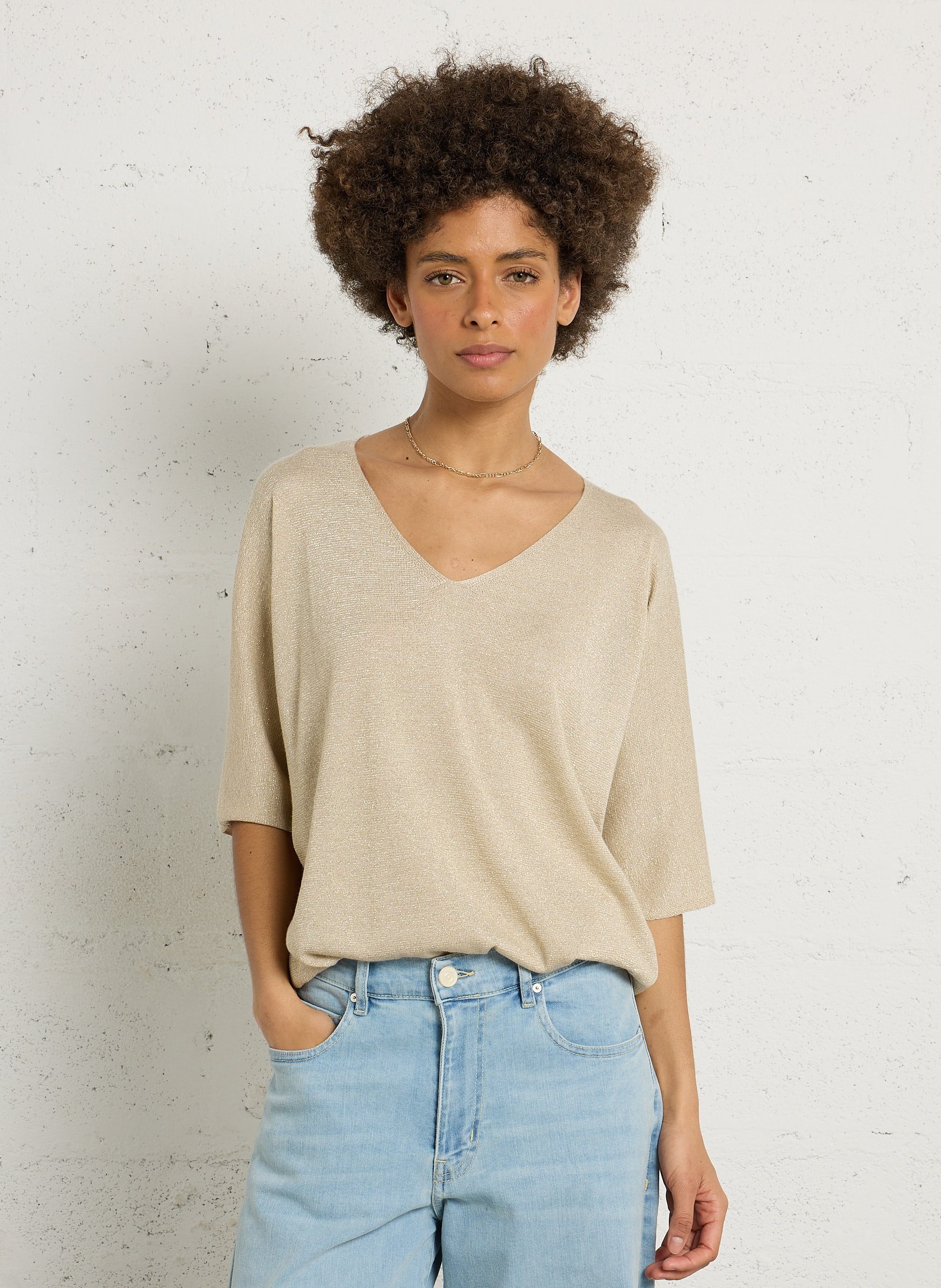 Oversized V-hals trui met pailletten SUD EXPRESS