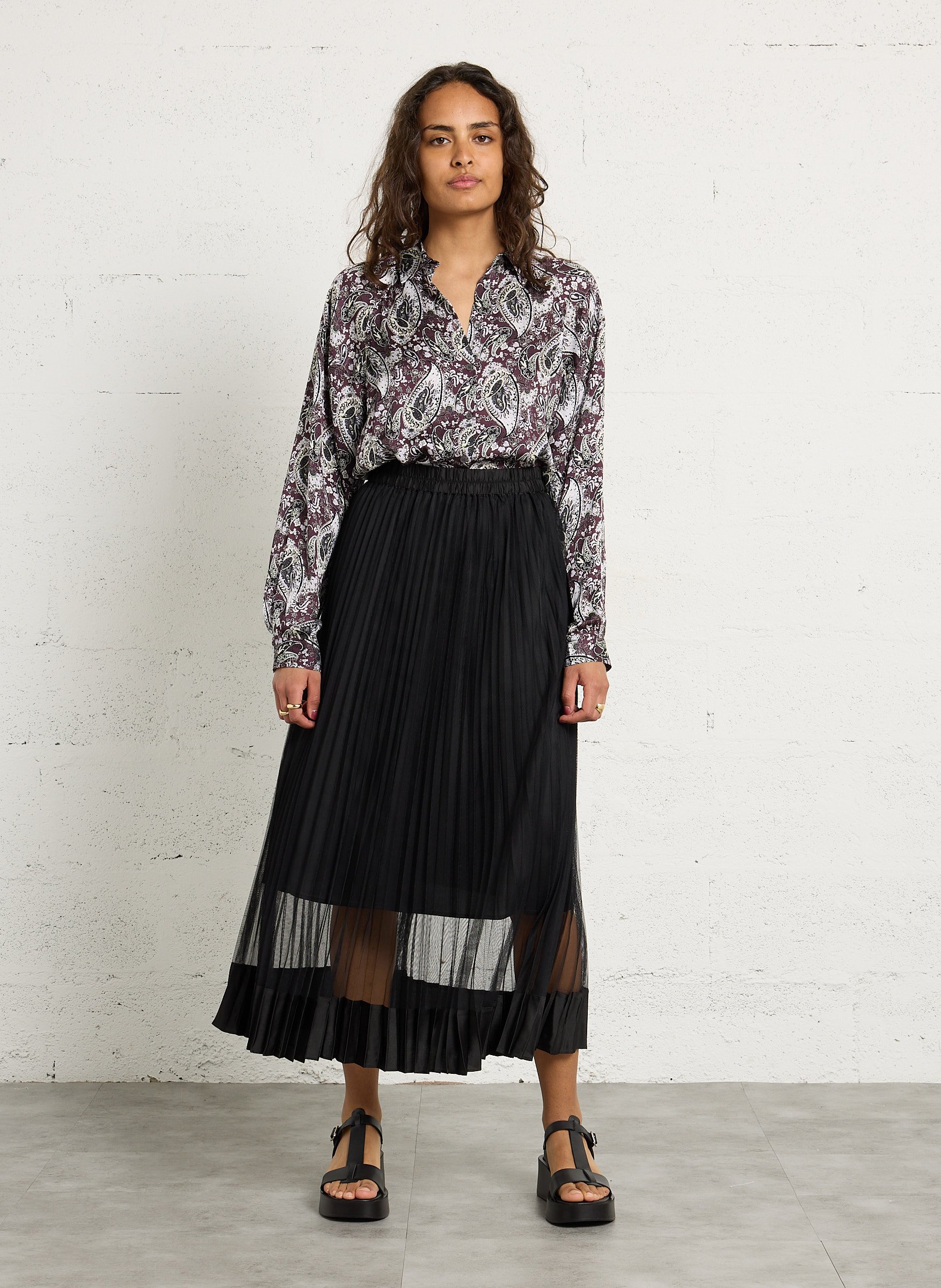 Jupe longue droite plissée IKKS Noir