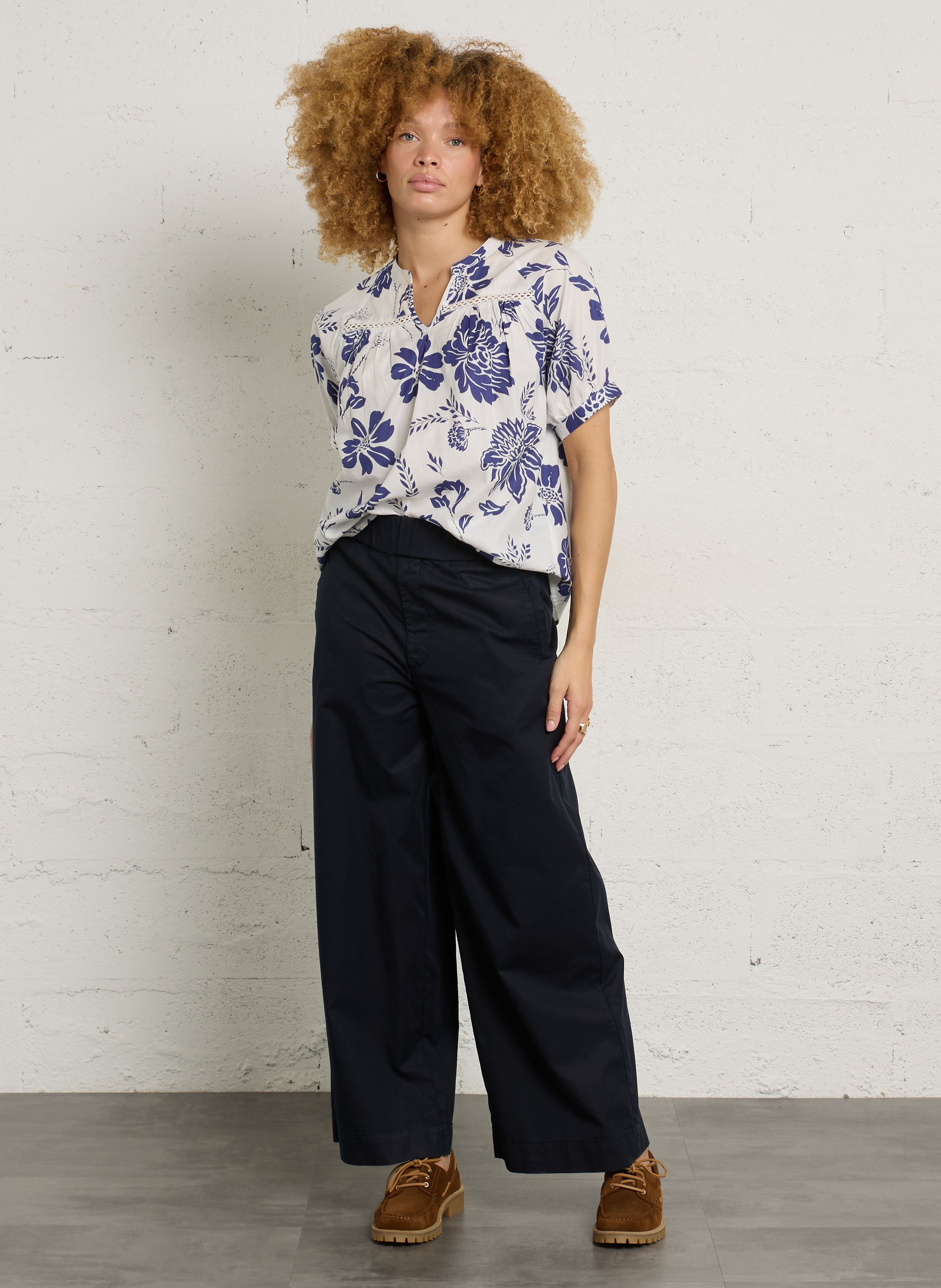 Henley-Bluse aus Baumwolle mit Print ARMOR LUX Blau