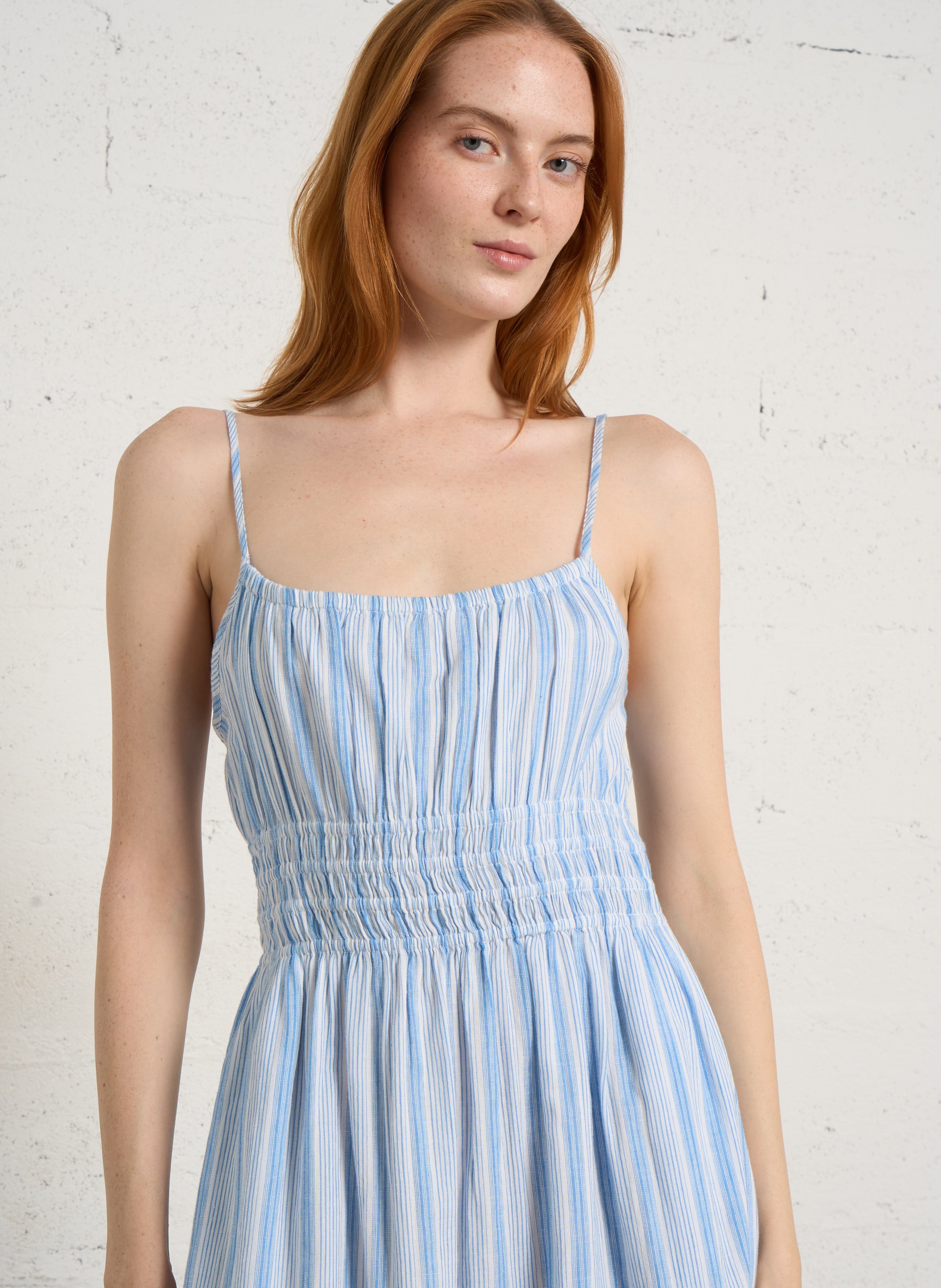 Robe midi évasée en coton PETITE MENDIGOTE Bleu