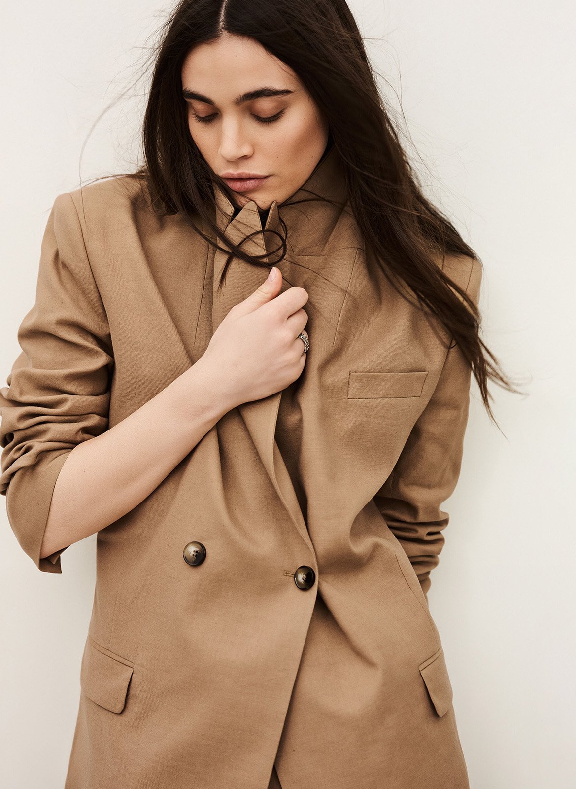 Veste col tailleur en lin mélangé BA&SH Marron