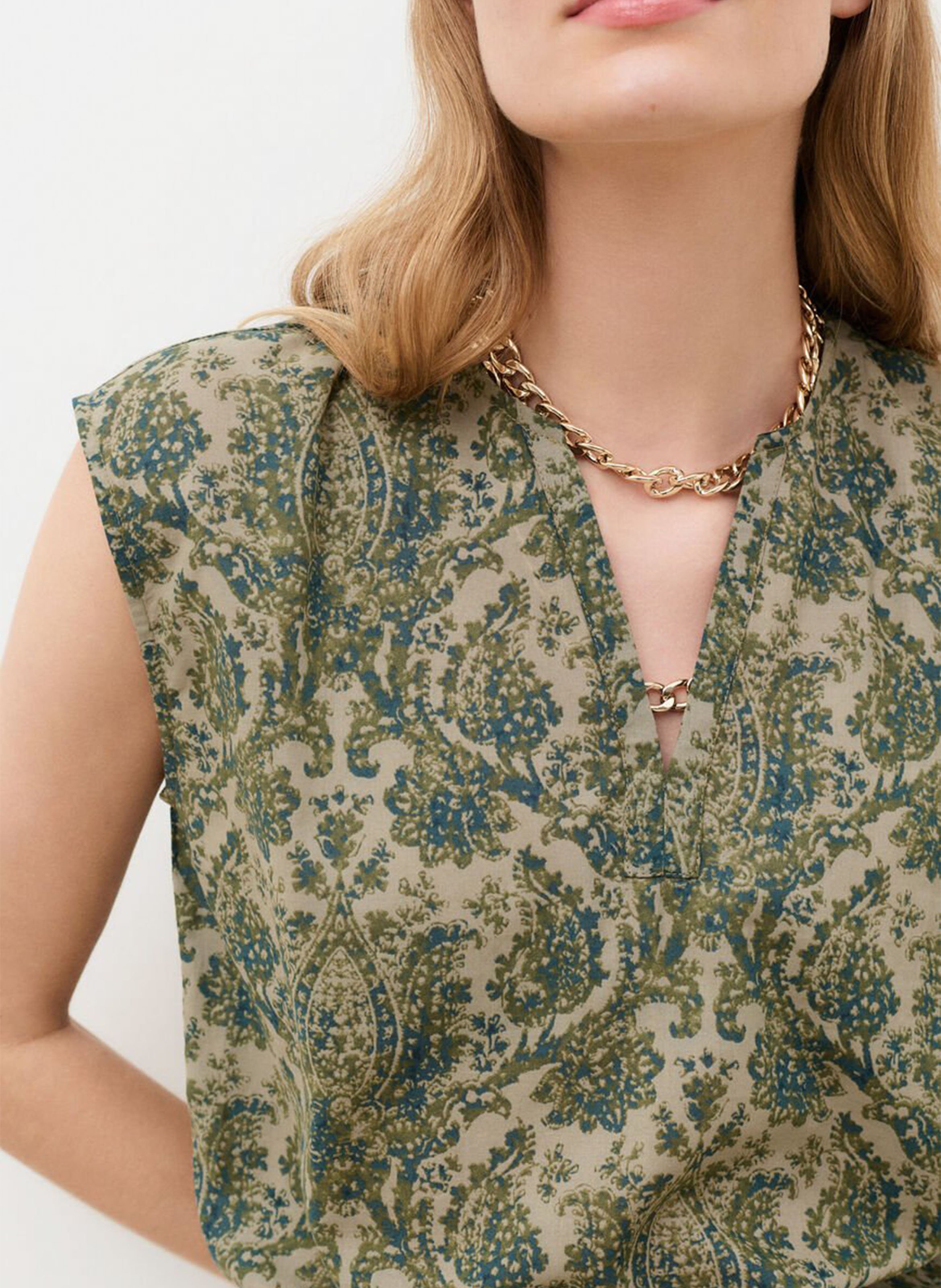 Top col V en coton CAROLL Vert