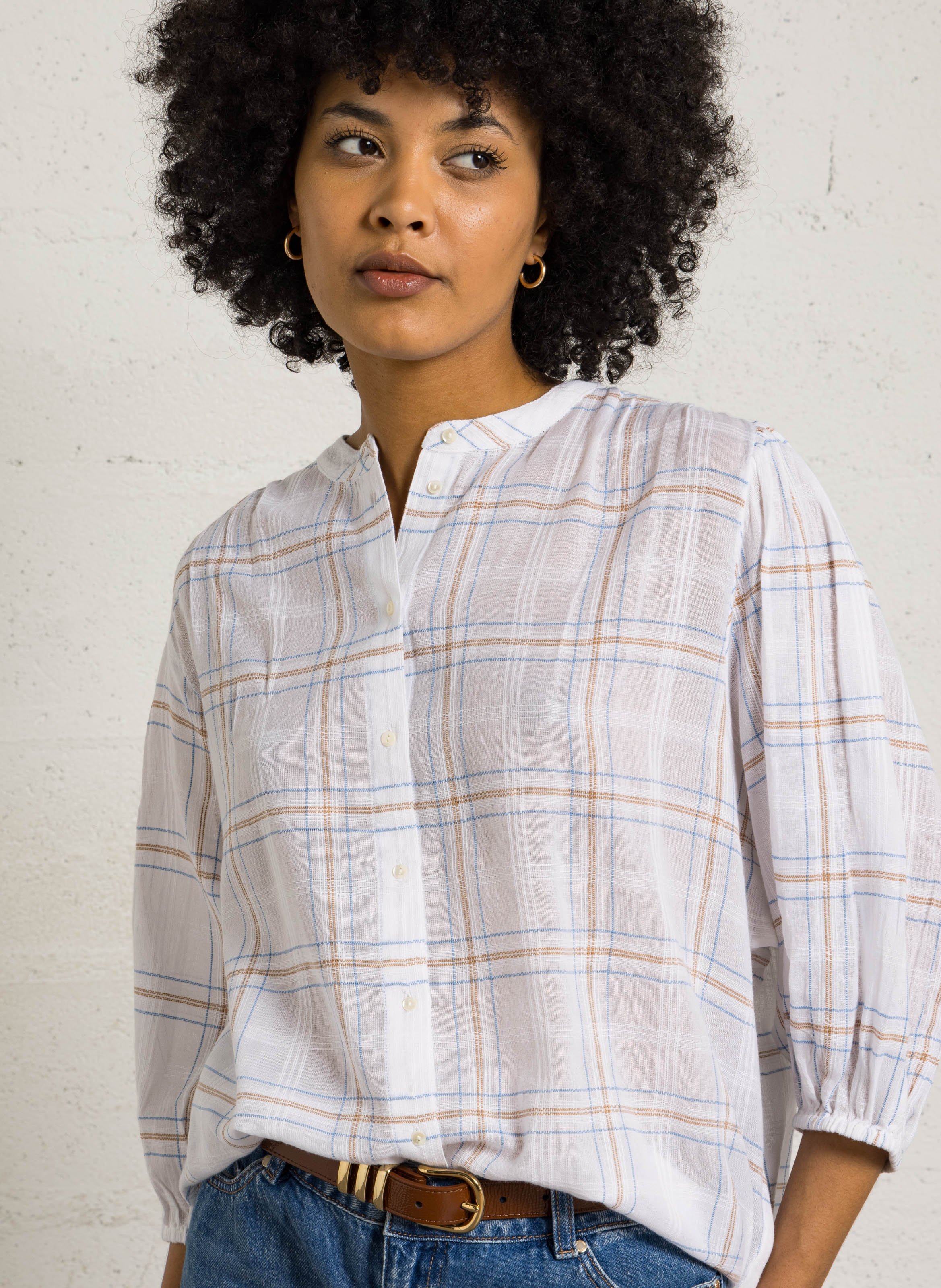 Chemisier imprimé à carreaux MAISON 123 Blanc