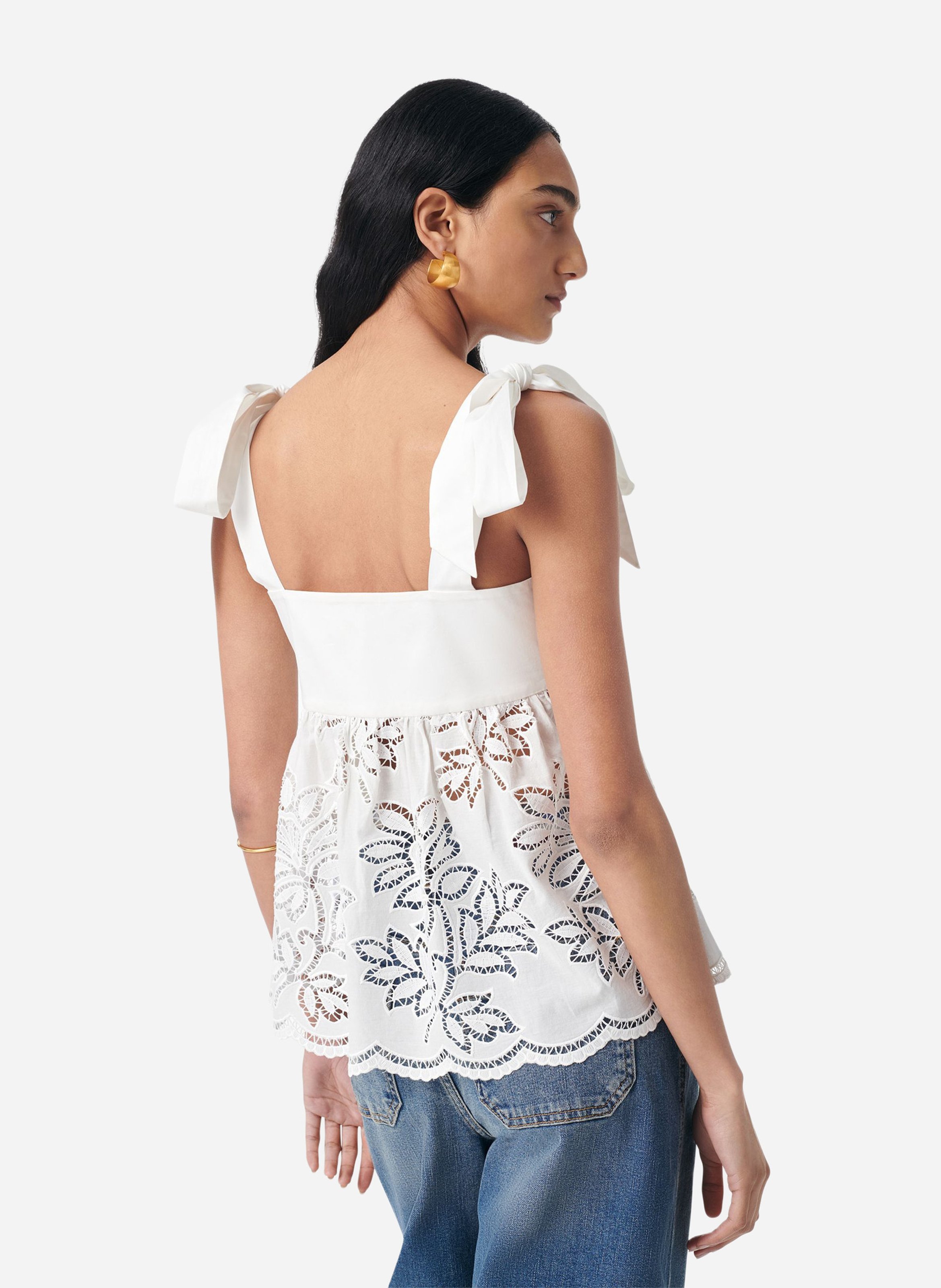 Top brodé en coton  VANESSA BRUNO Blanc