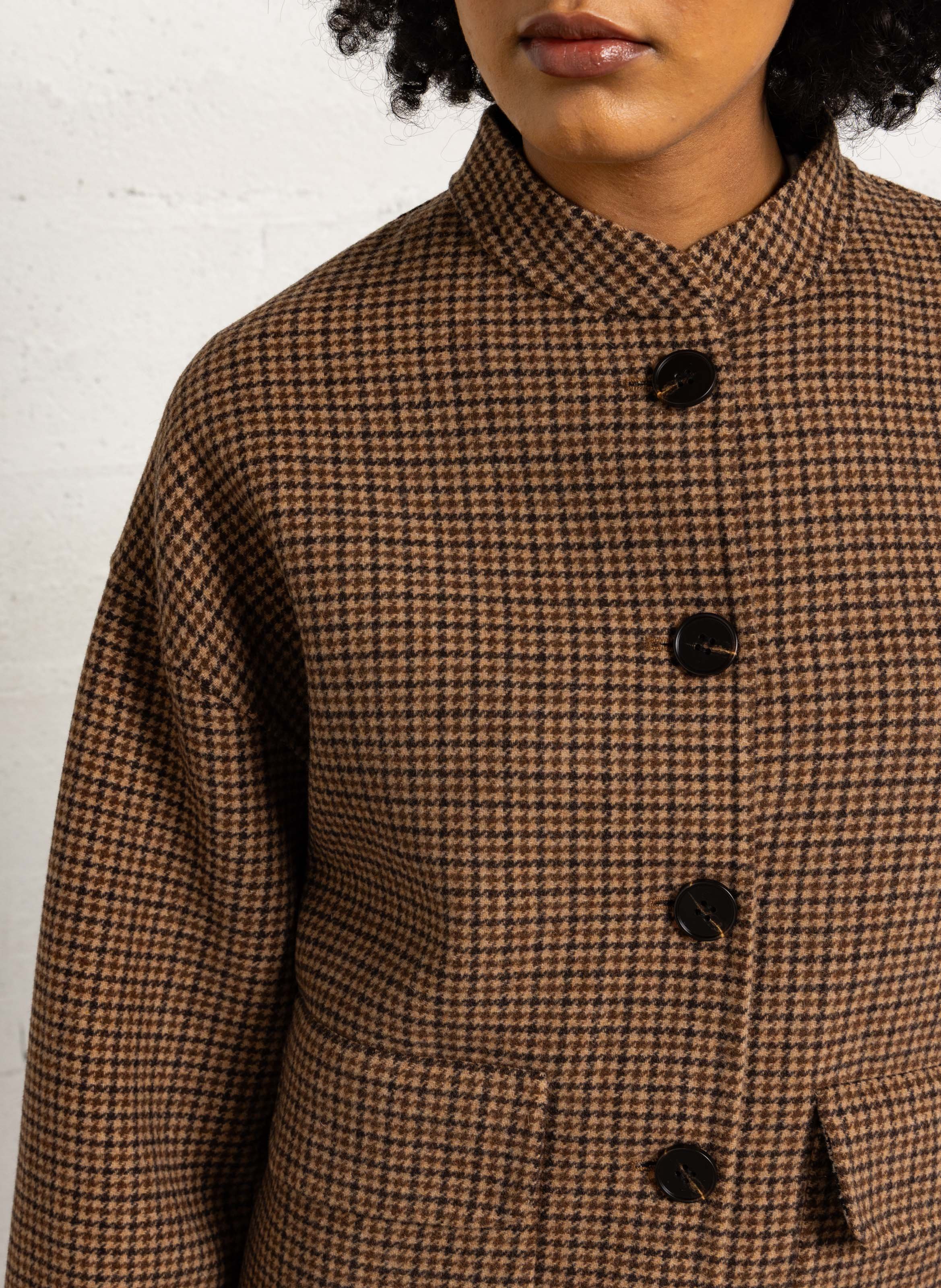 Veste col rond à motif en laine mélangée SUNCOO Marron