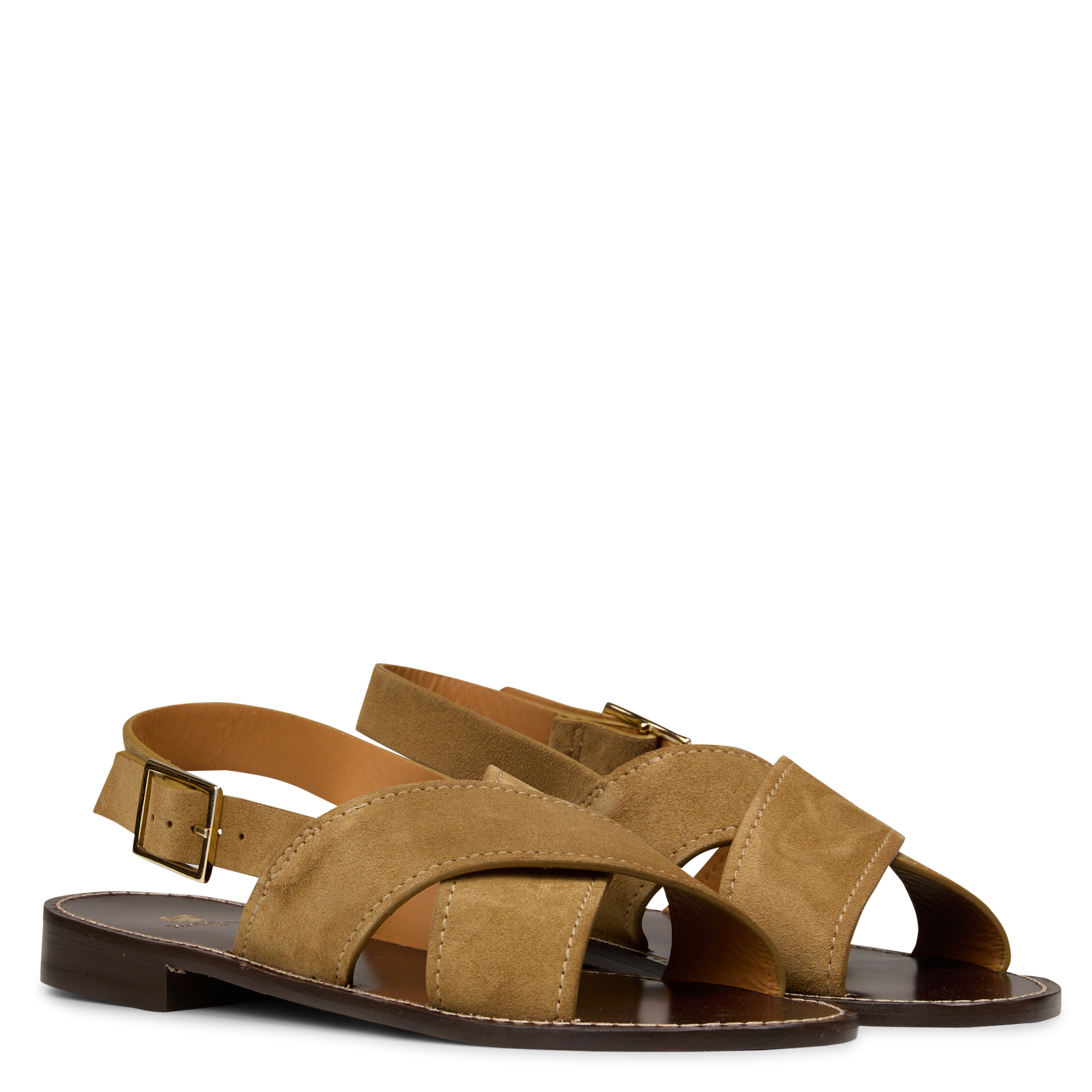 Flache Ledersandalen mit Samt BOBBIES Khaki