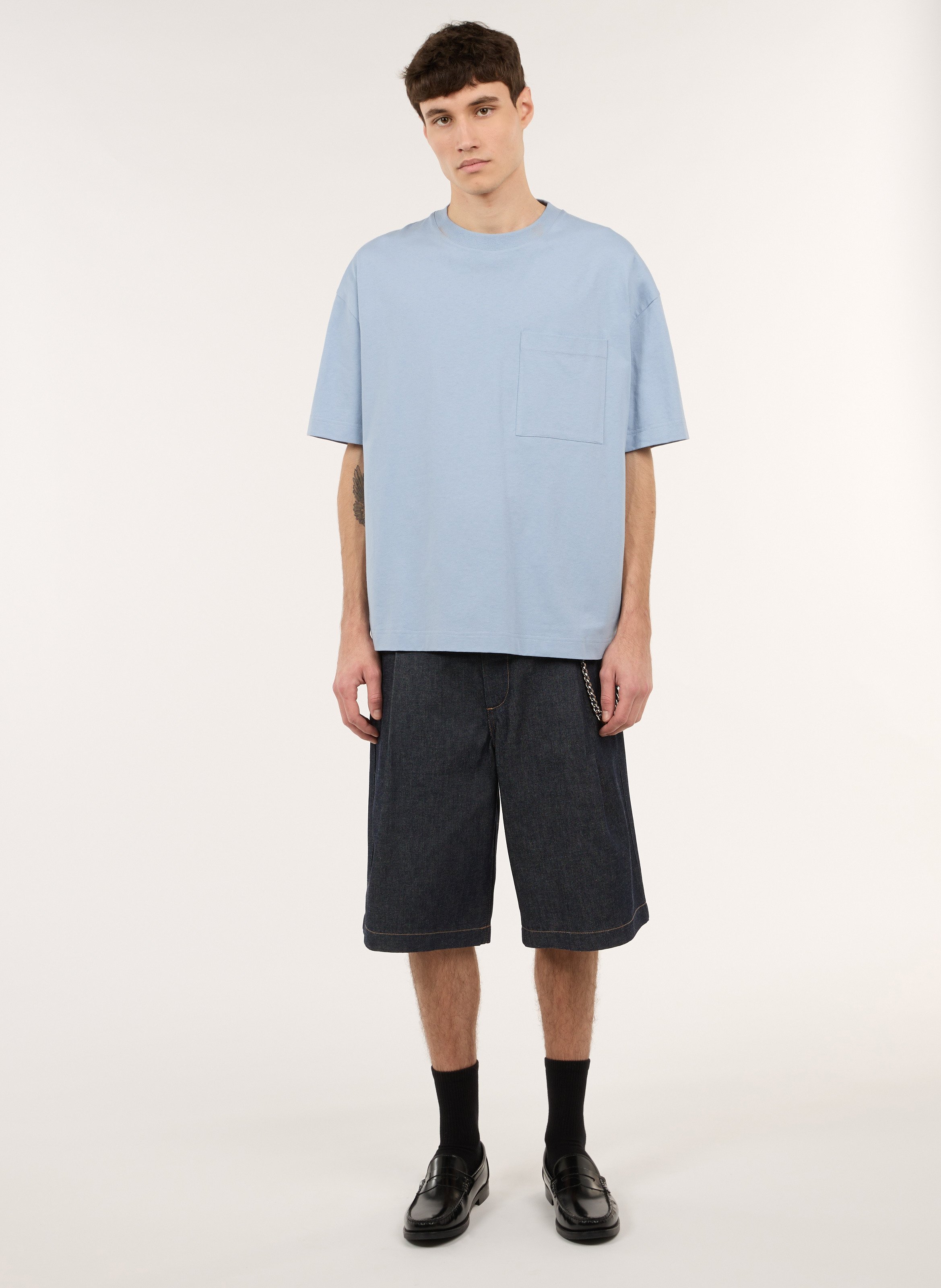 Gerade geschnittenes Rundhals-T-Shirt aus Baumwolle SAISON 1865 Blau