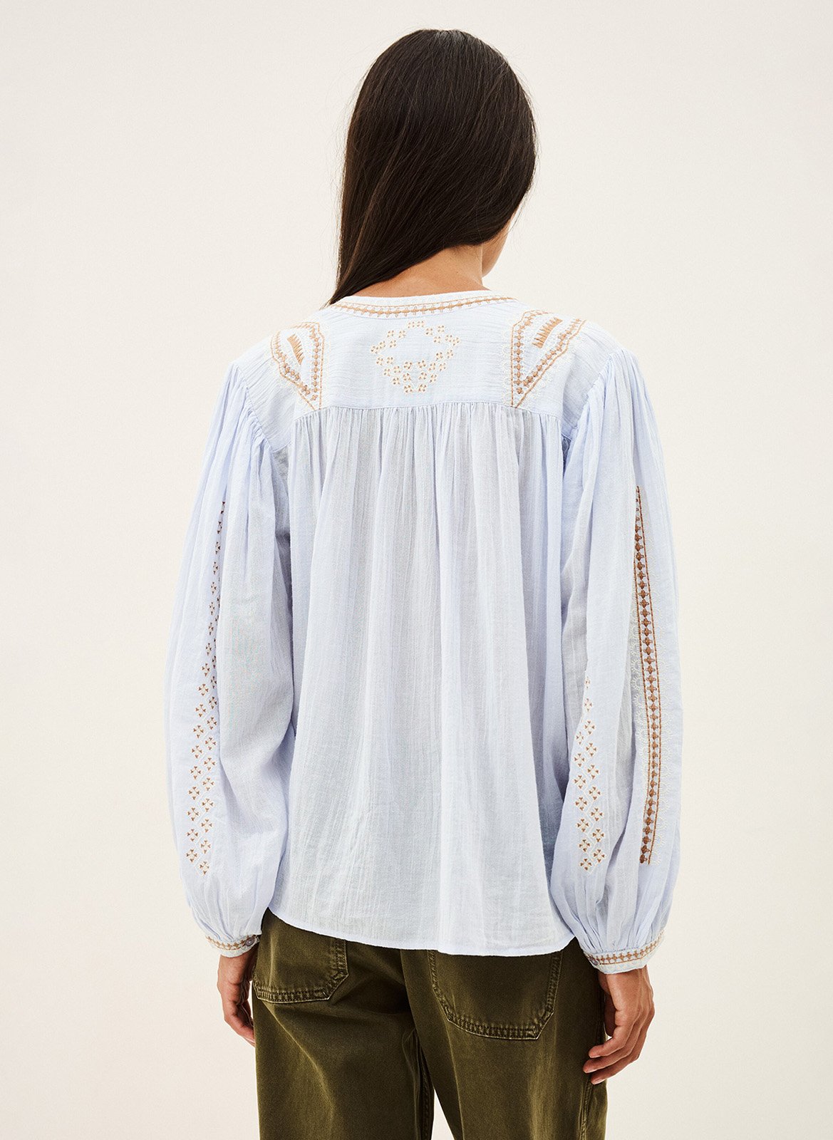 Oversized ronde hals blouse in geborduurd katoen BA&SH Blauw