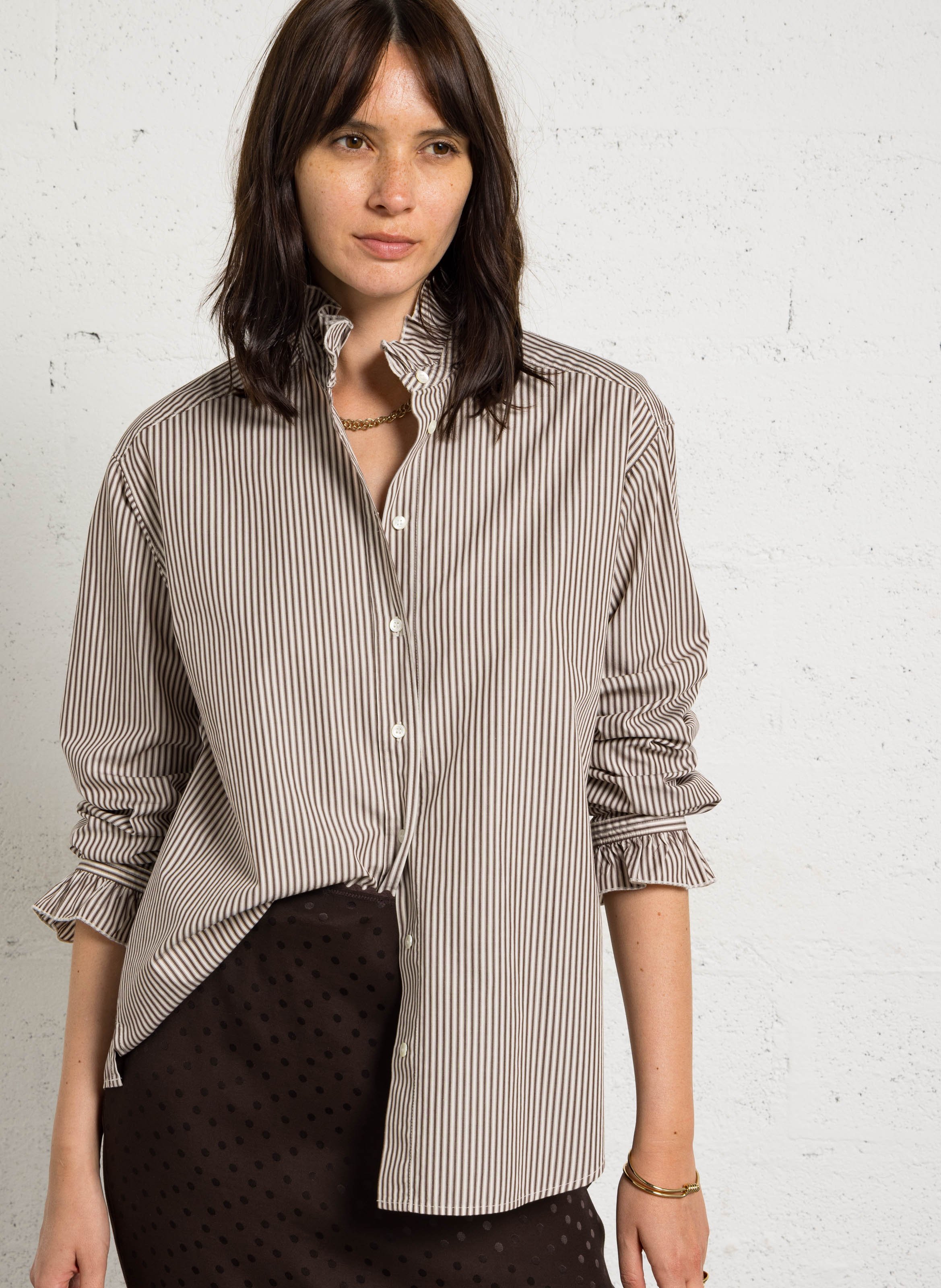 Chemise oversize en coton rayé HARTFORD Marron