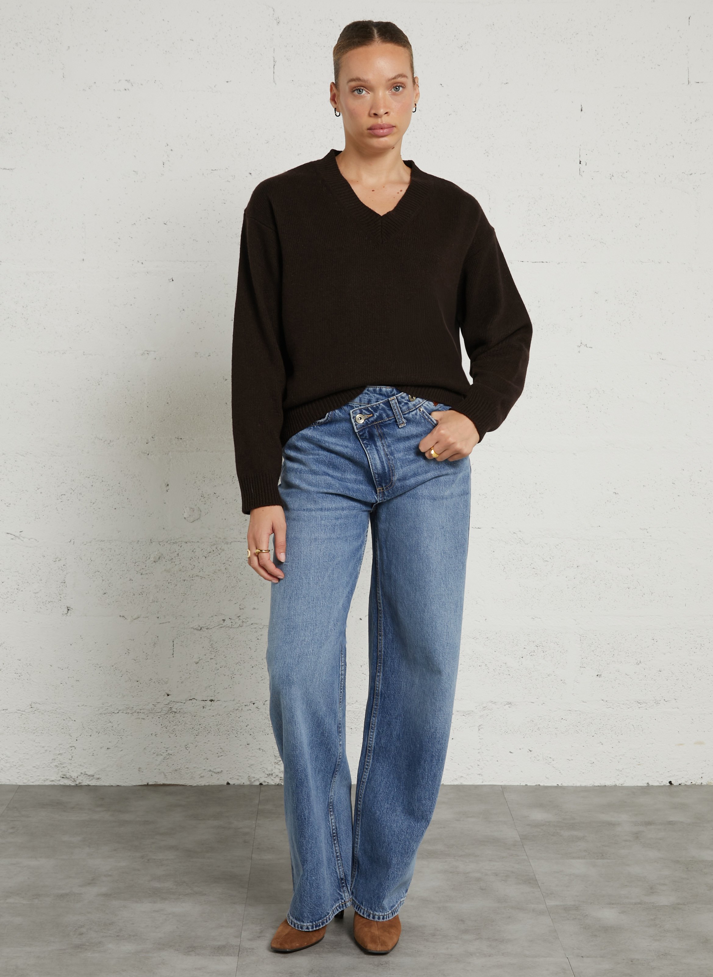 Oversize-Strickpullover - V-Ausschnitt HARTFORD Braun