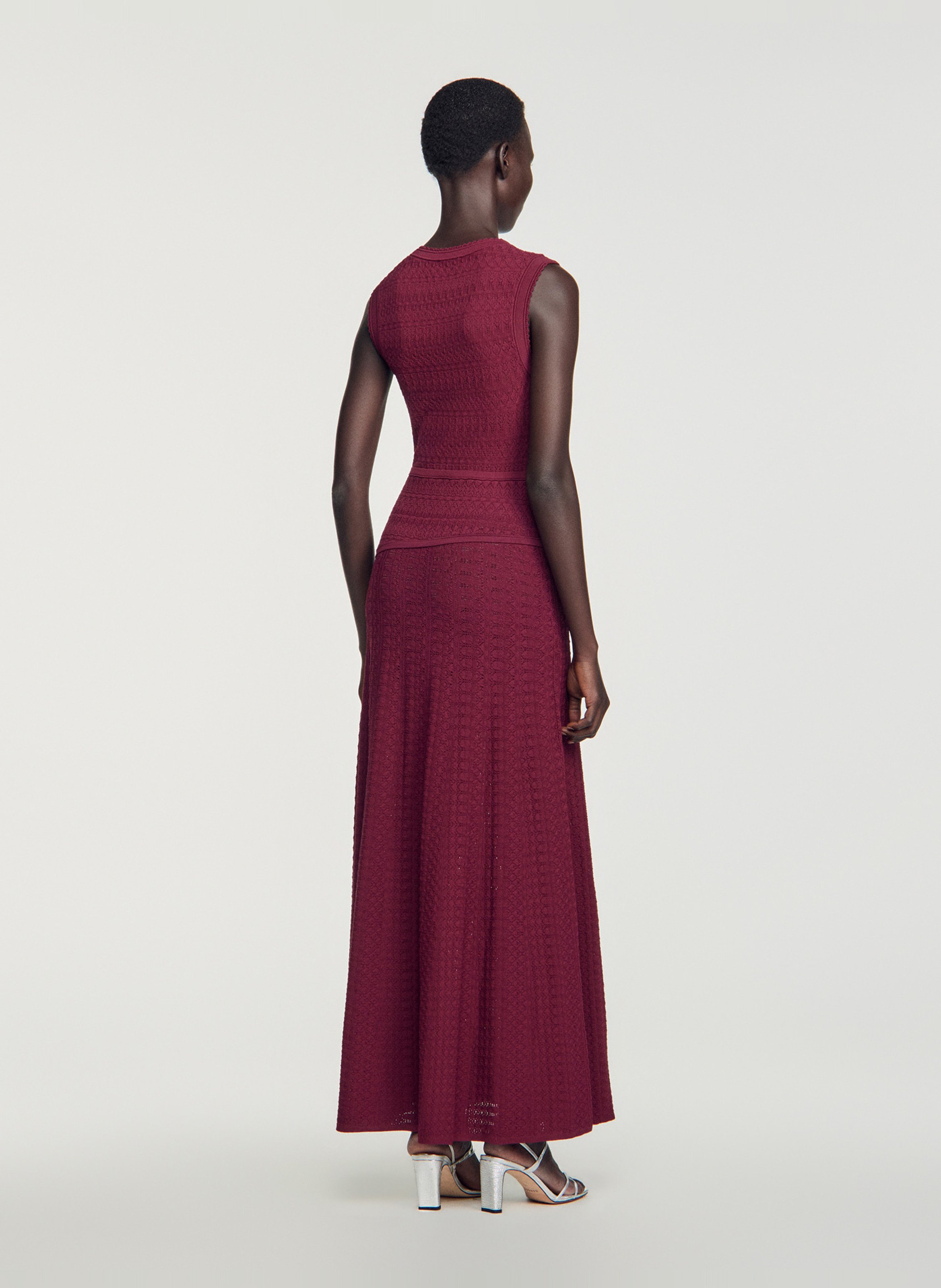 Robe longue col rond SANDRO Rouge
