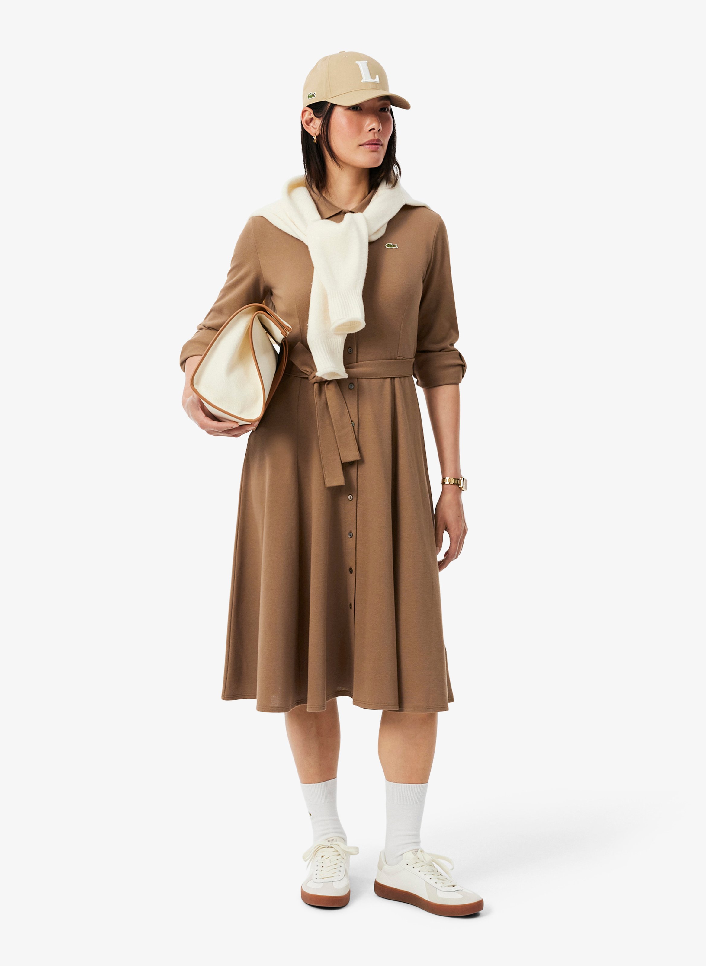 Eng anliegendes Polokleid aus Baumwolle LACOSTE Braun