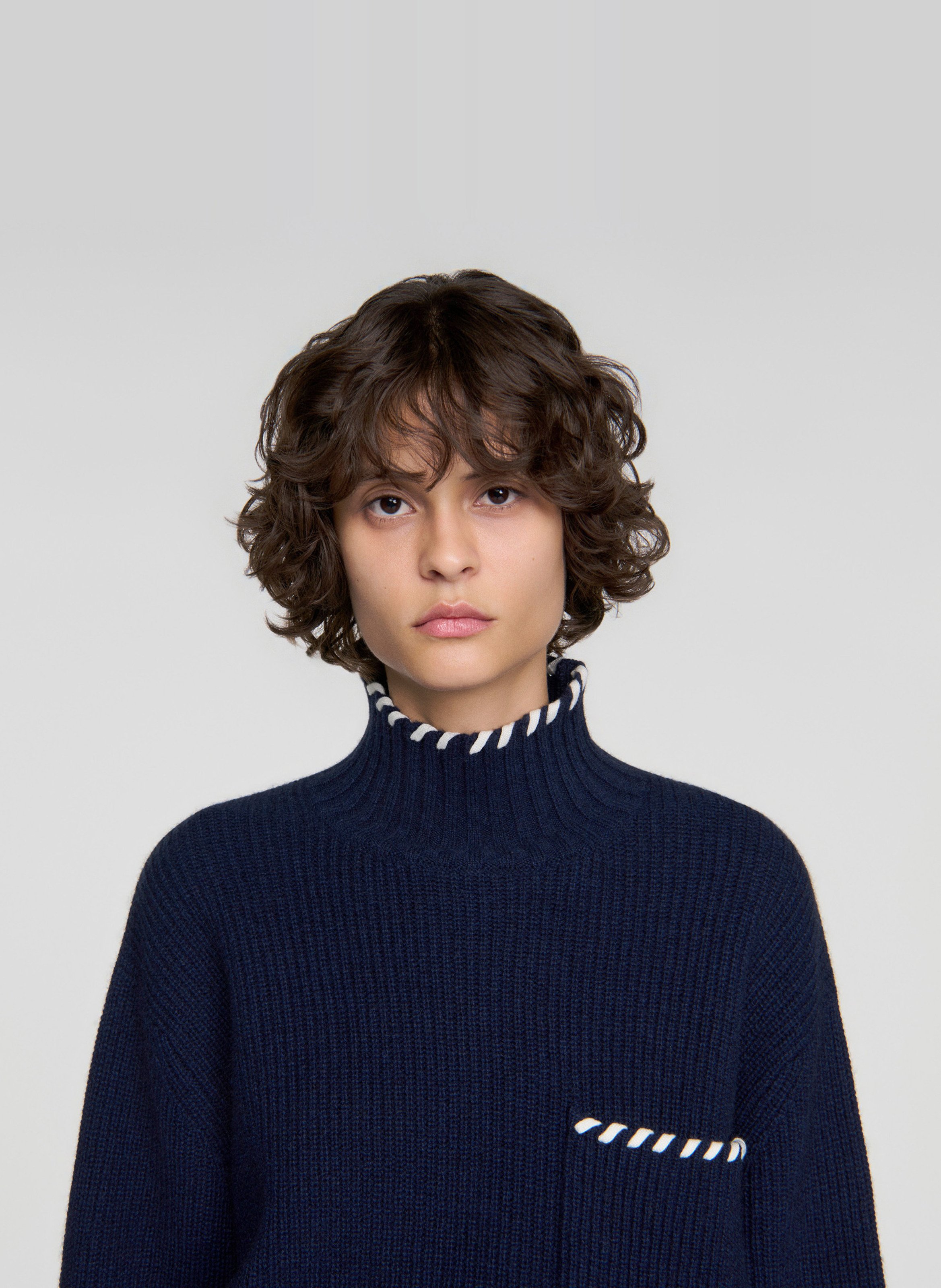 Pull col montant ample en laine SANDRO Bleu