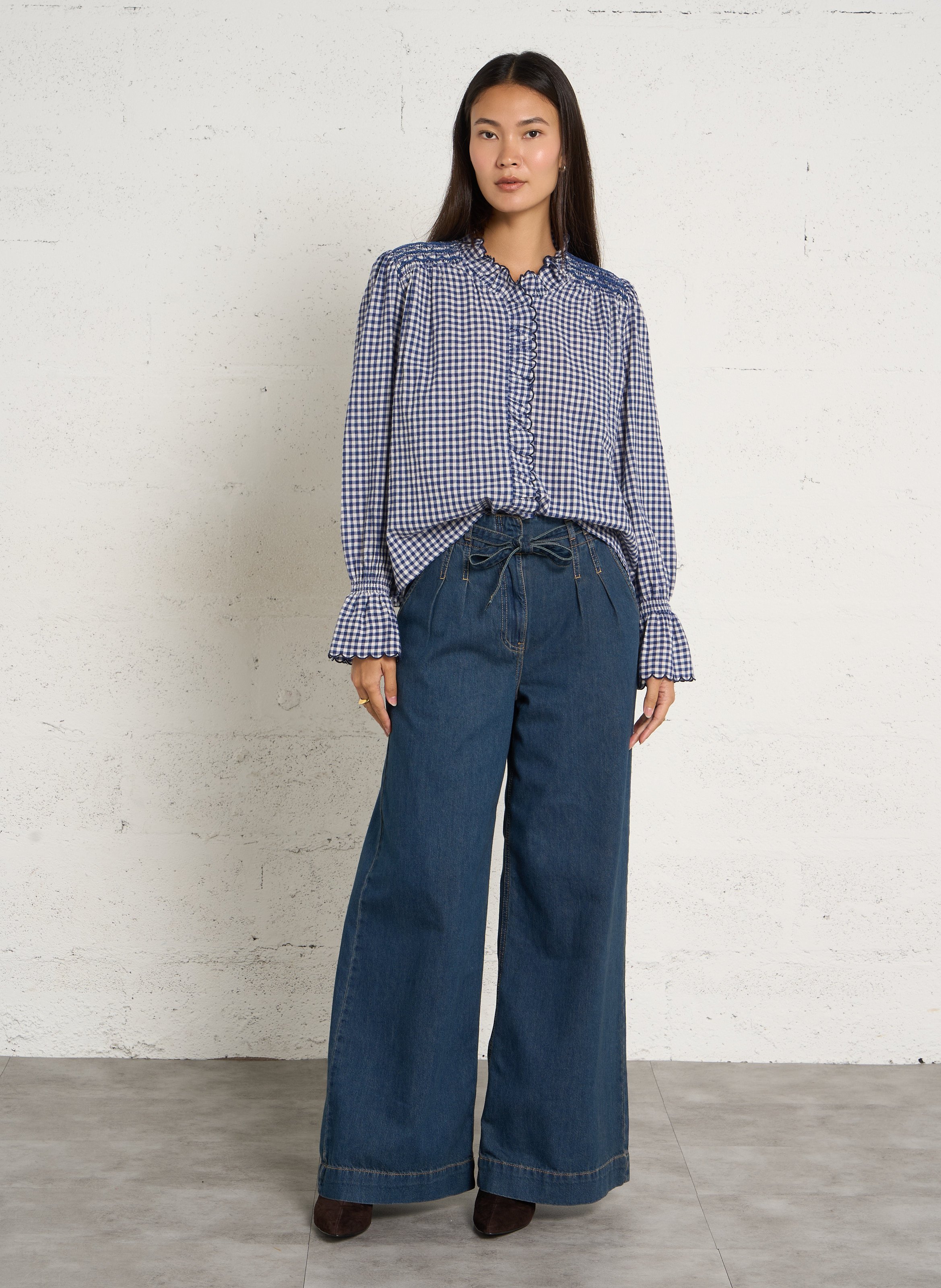 Chemise droit à motif vichy en coton FEEKA Bleu
