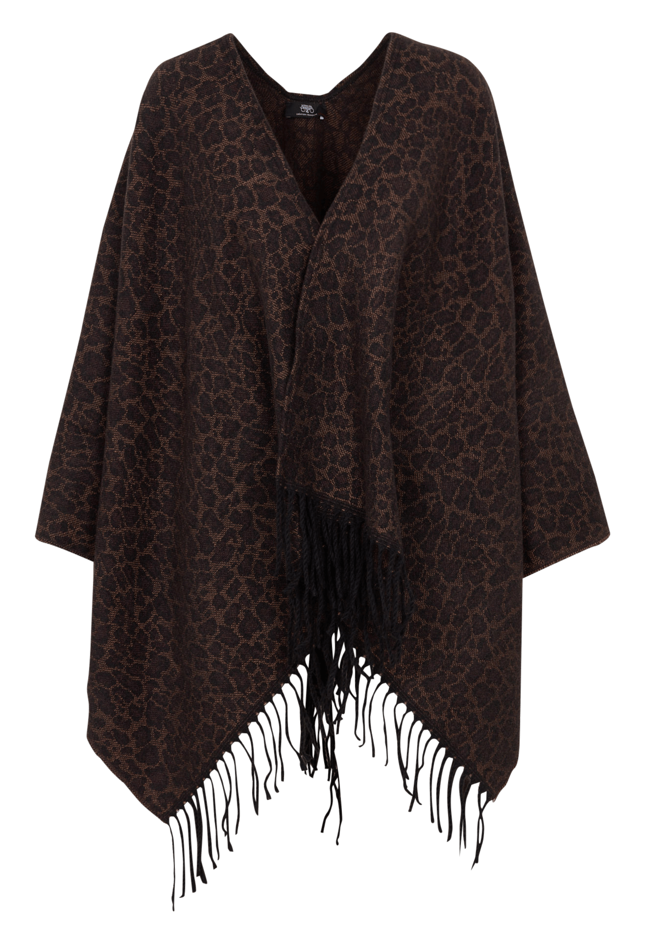 Oversized leopard-print fringed poncho LE TEMPS DES CERISES Brown