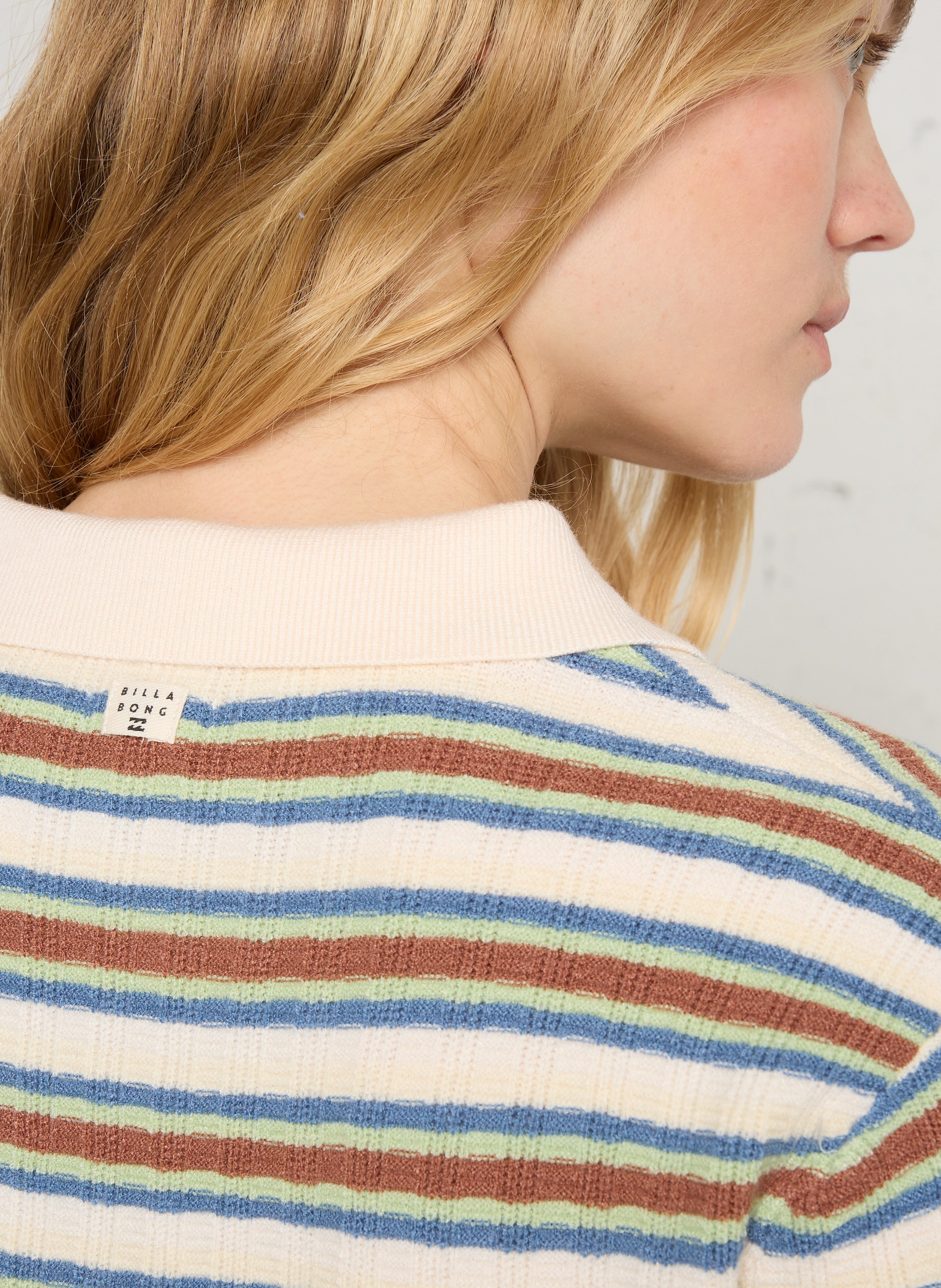 Pull col polo en maille à rayures BILLABONG Beige