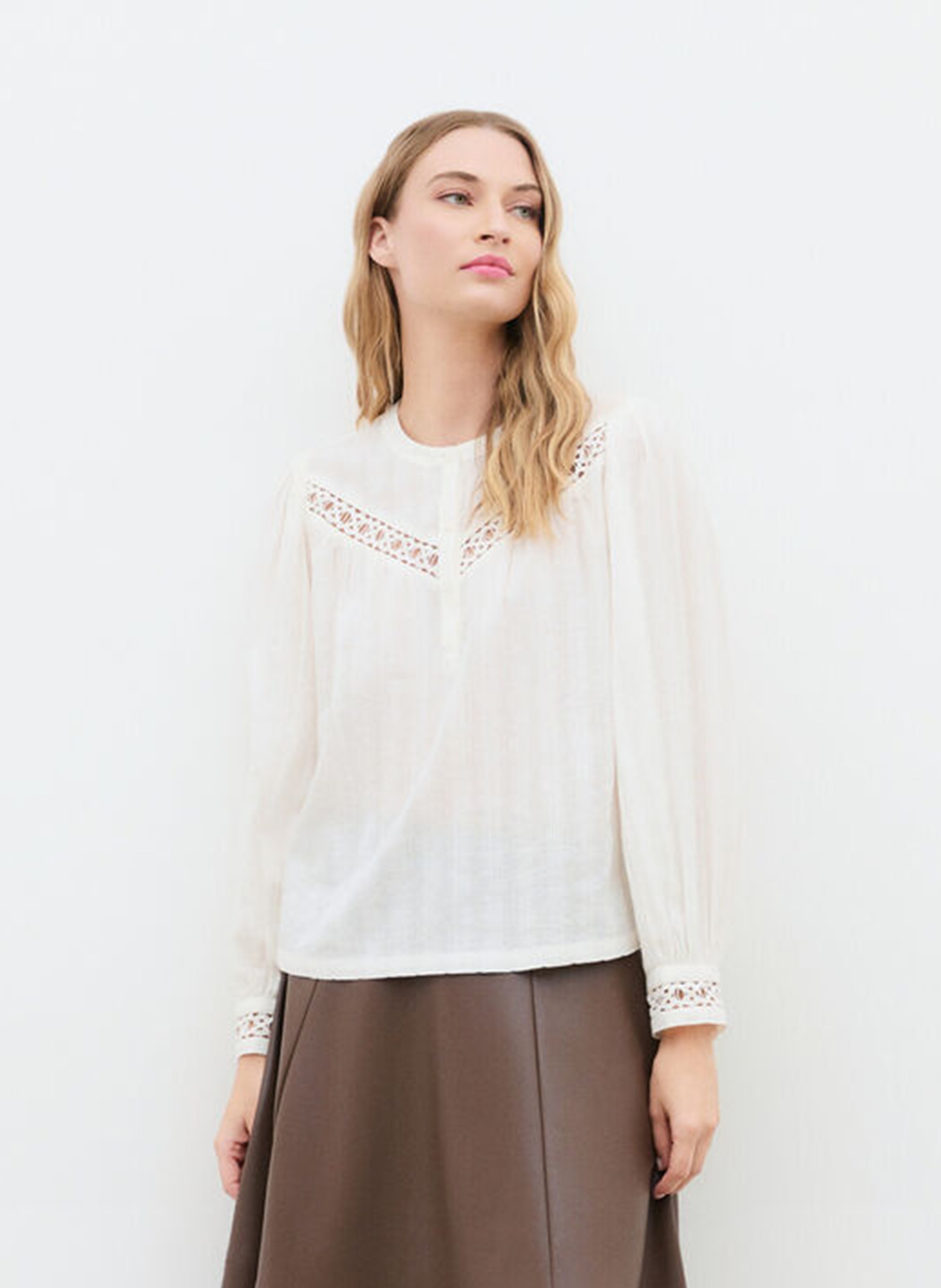 Katoenen blouse met ronde hals en knoopsluiting CAROLL Wit