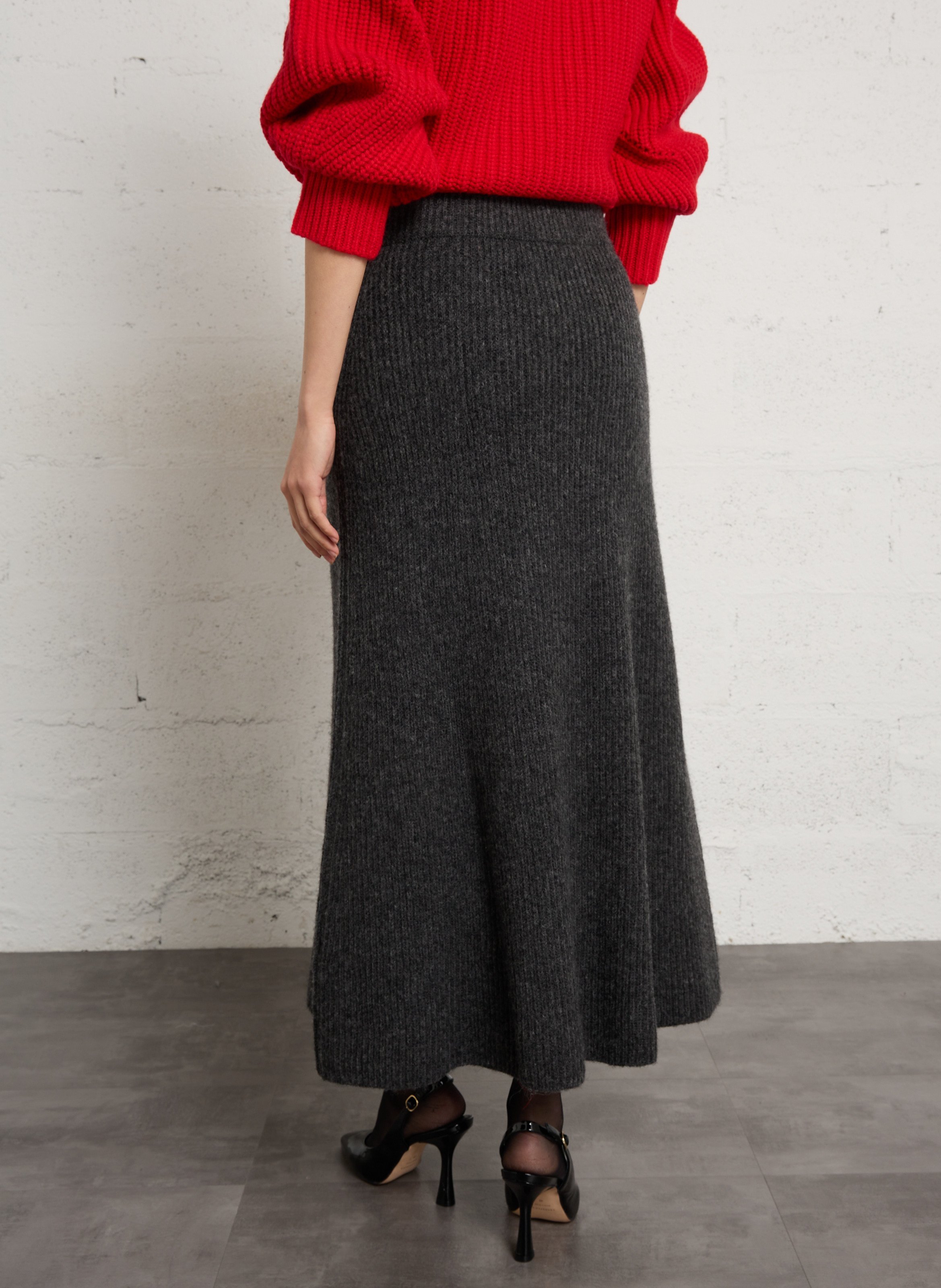 Flared cotton and wool midi skirt DES PETITS HAUTS Grey