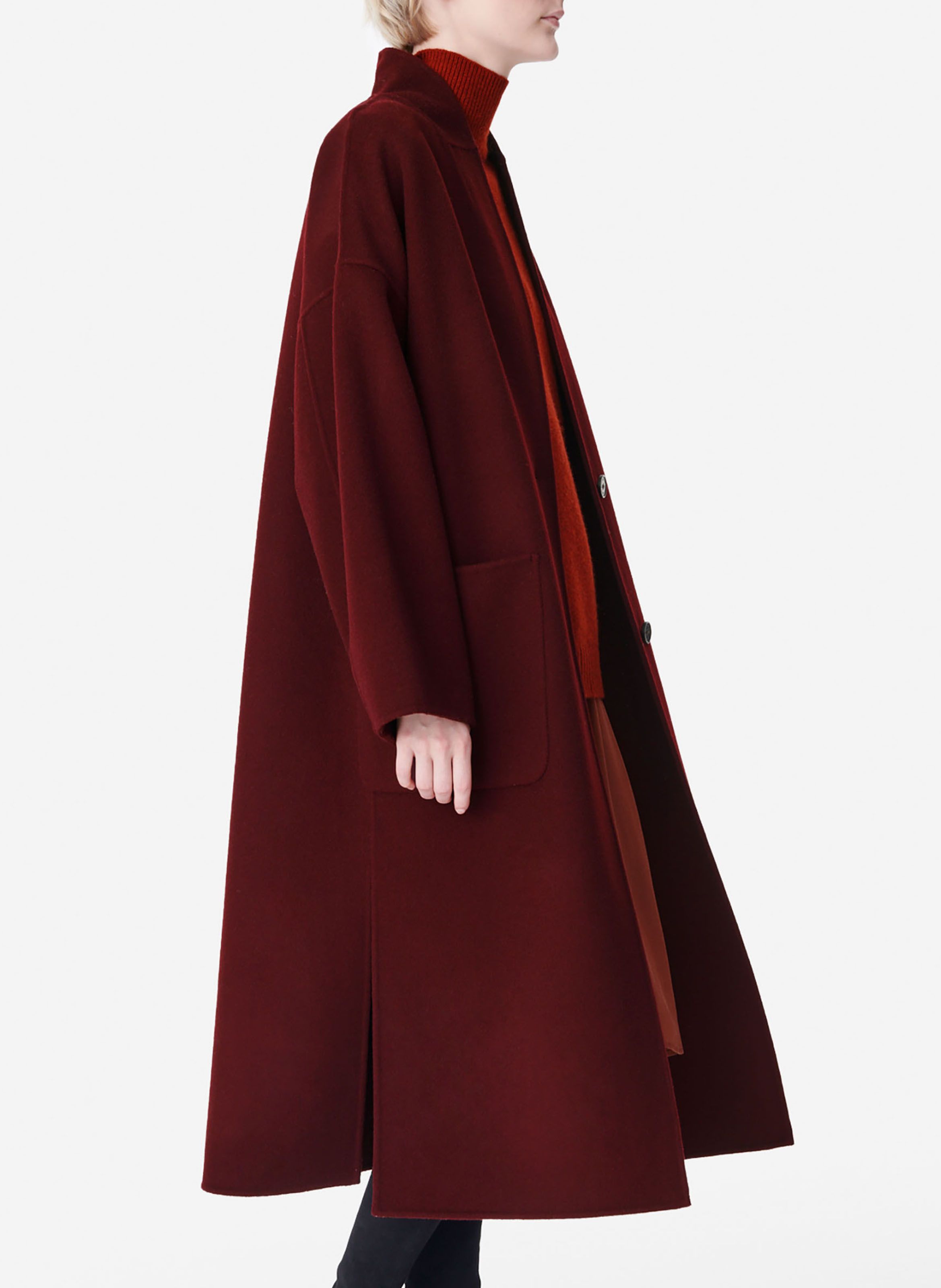 Red High-neck wool-blend coat