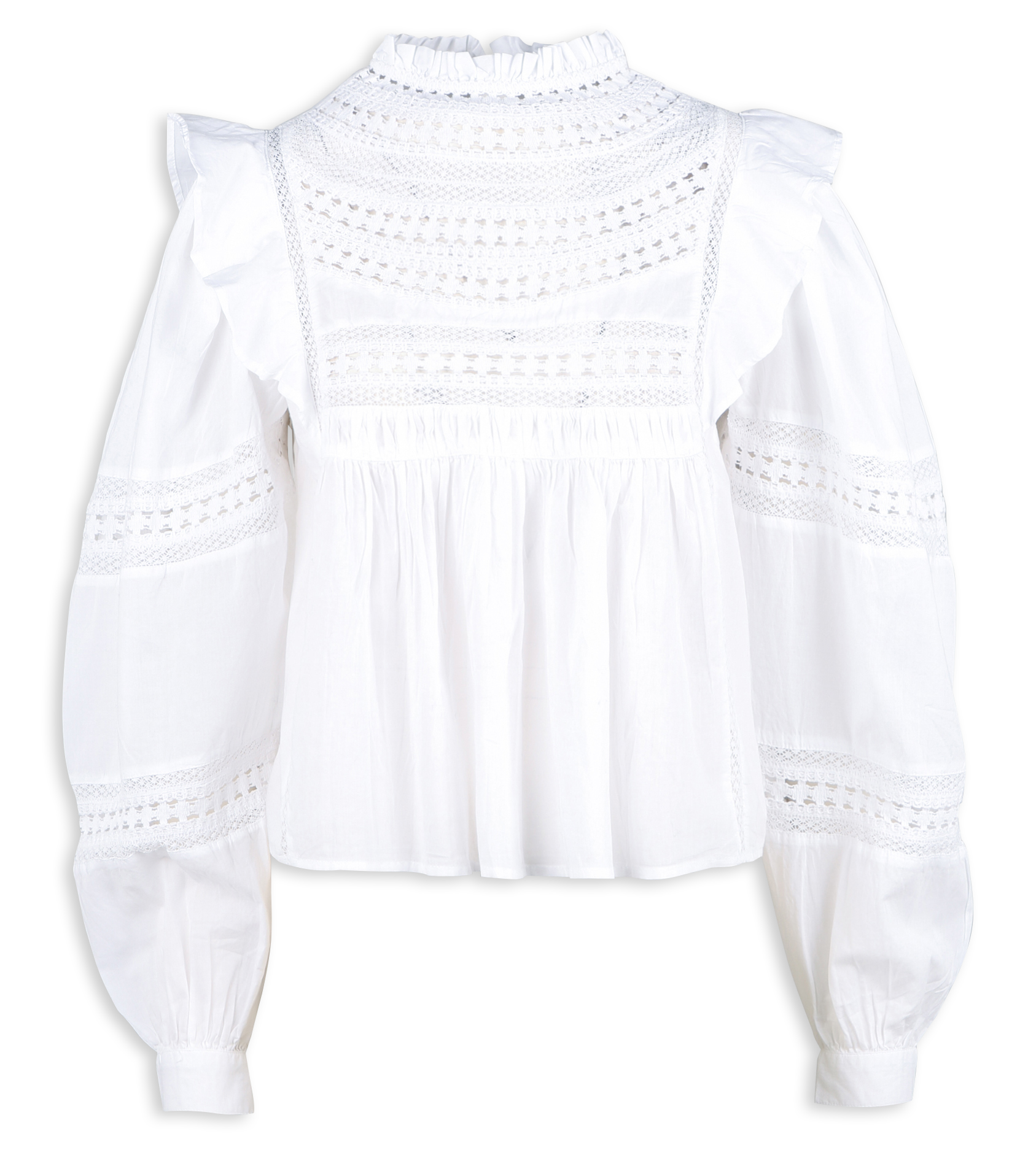 Blouse col montant brodé à volants en coton THE NEW SOCIETY Blanc