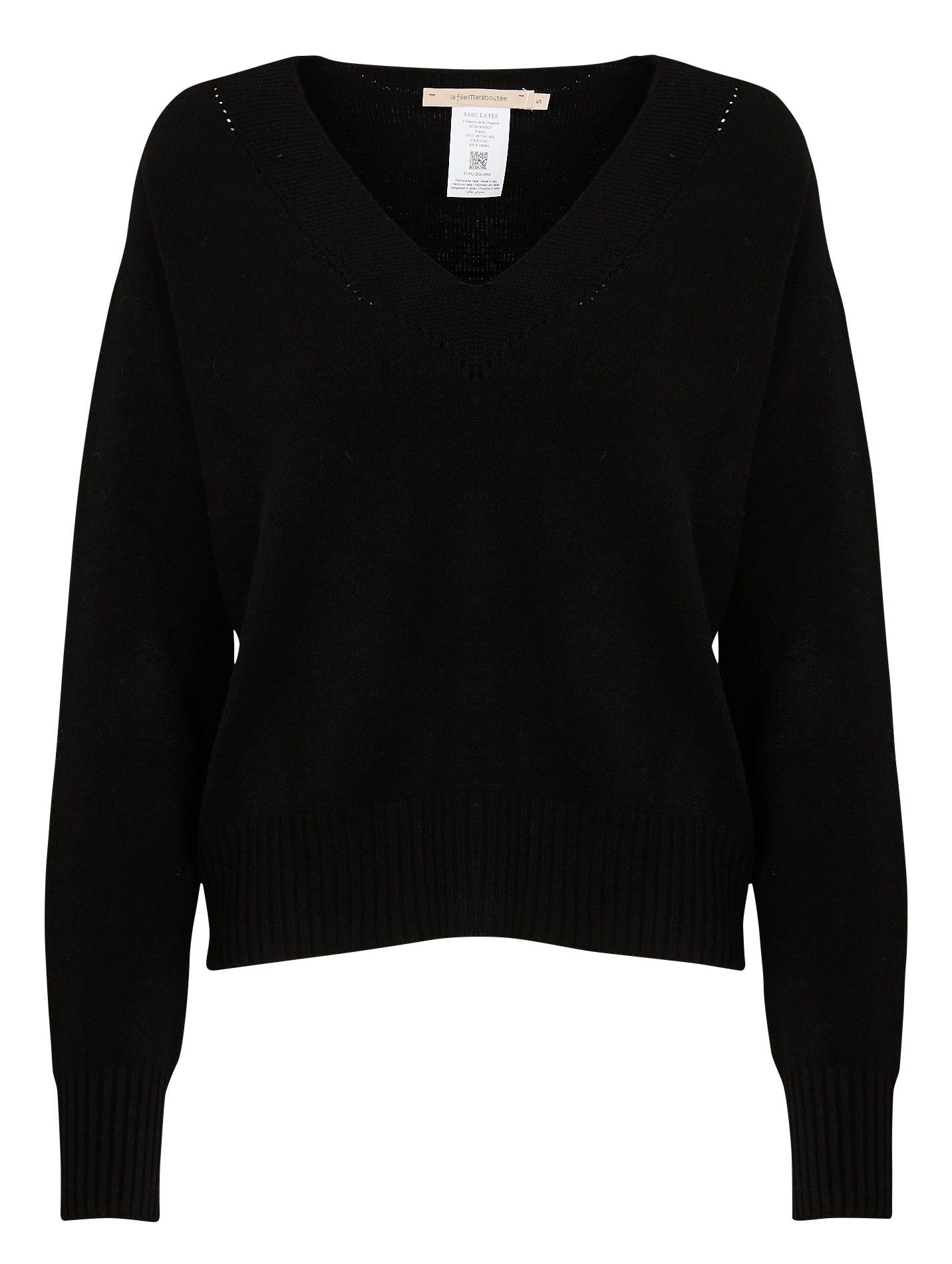Loose-fit mixed-knit V-neck sweater  Noir