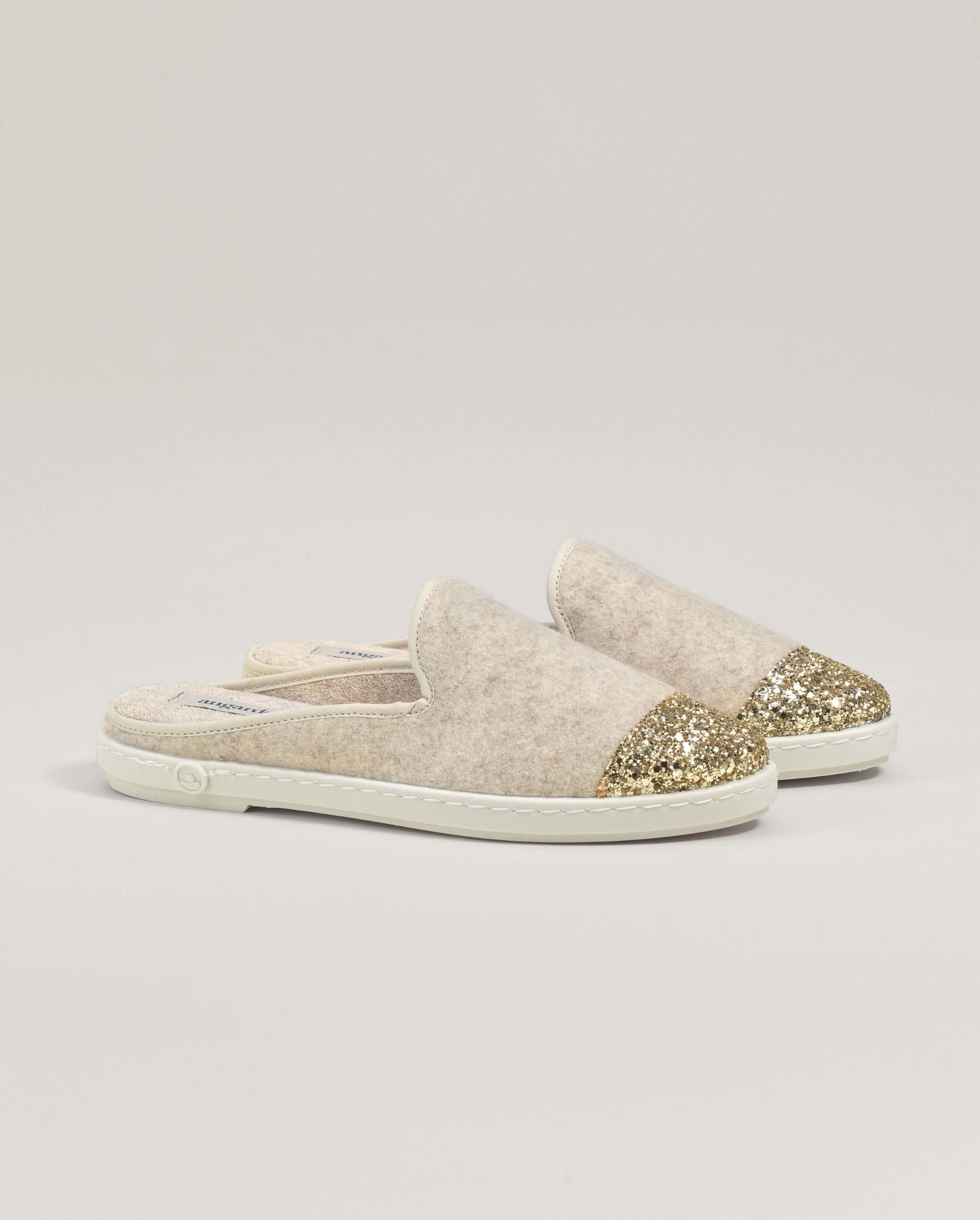 Women's wool mules, beige sequins ANGARDE Beige