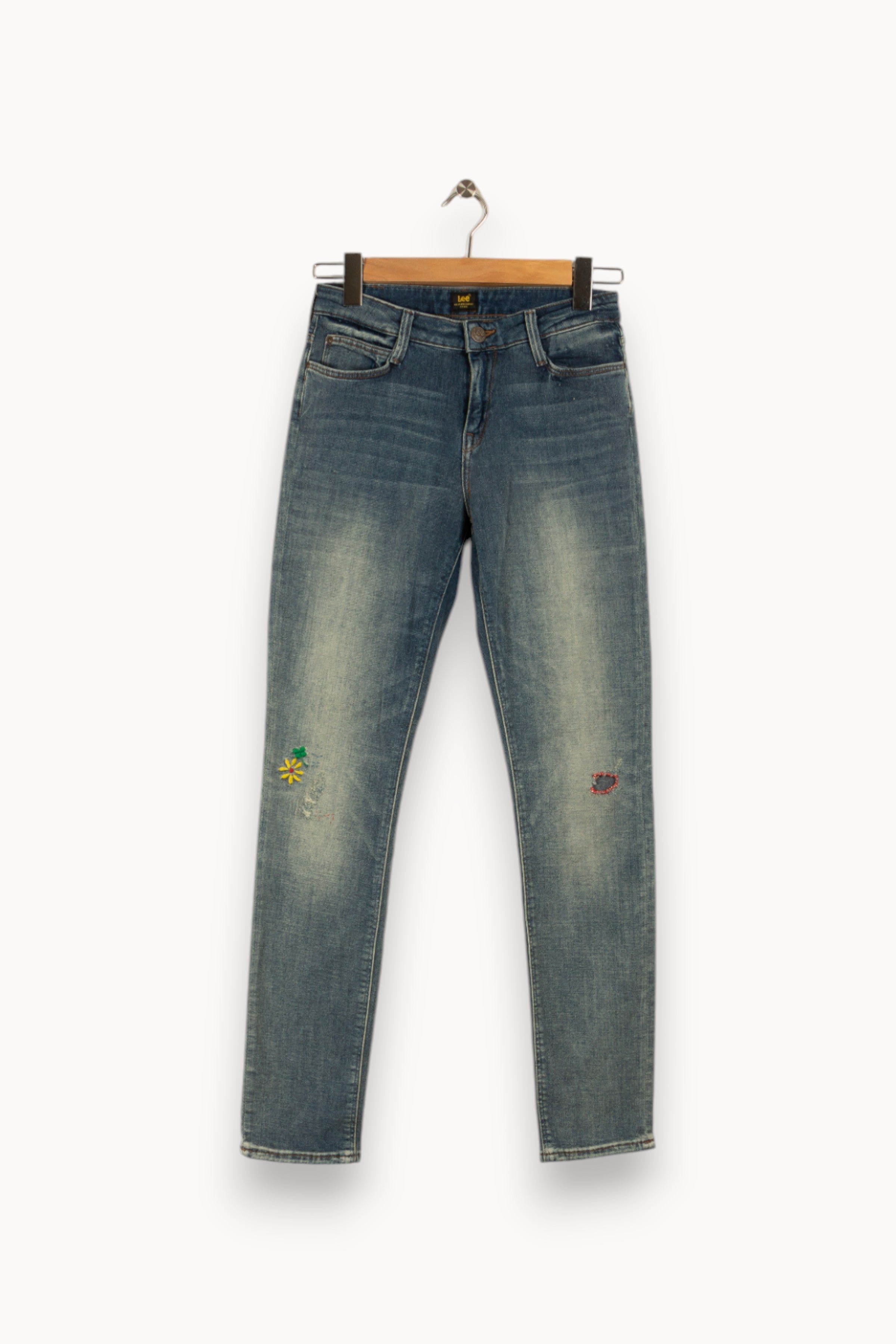 Cropped slim jeans with studs LEE - Seconde Main Blue