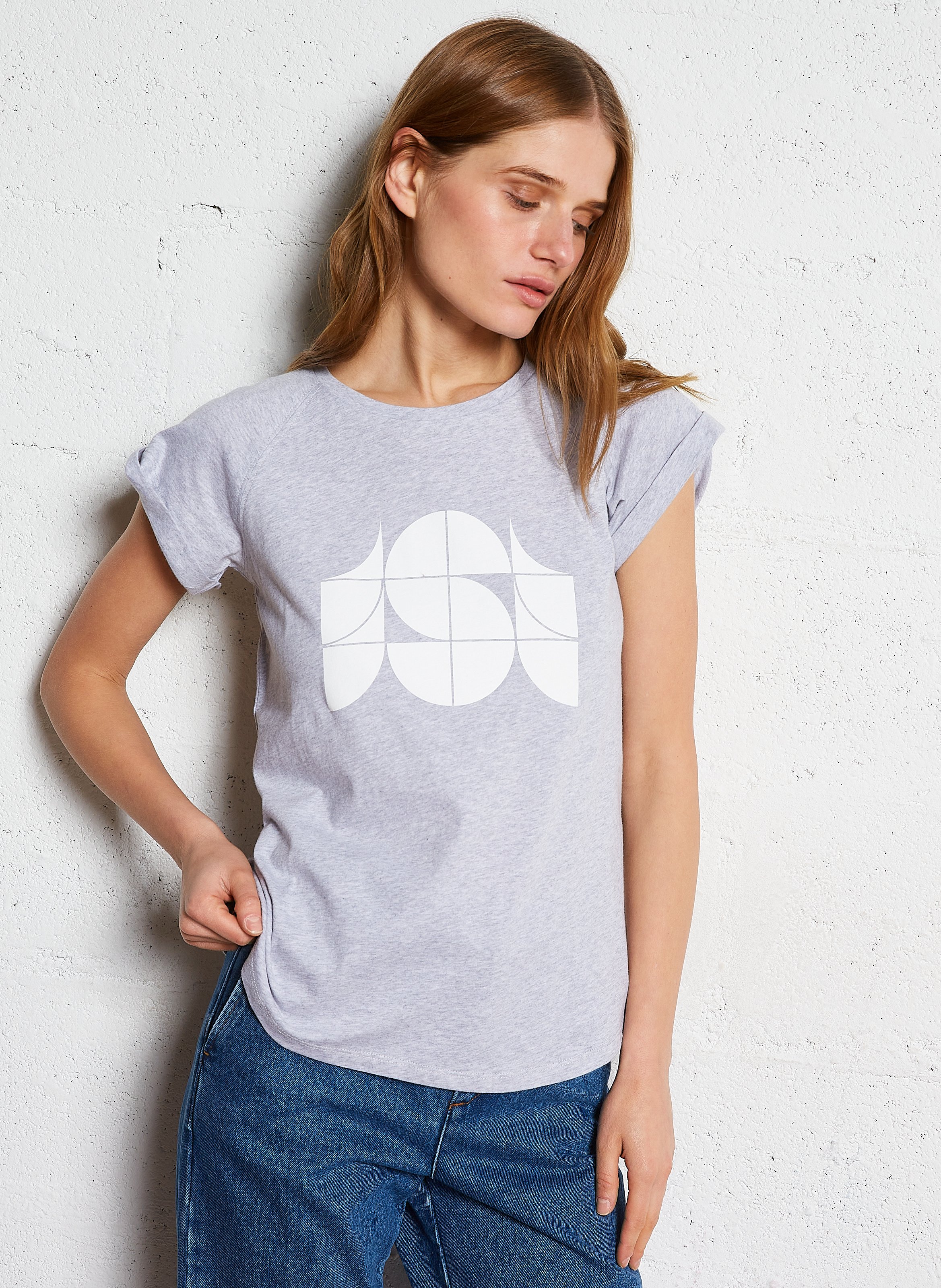 Katoenen T-shirt met ronde hals SOEUR Grijs
